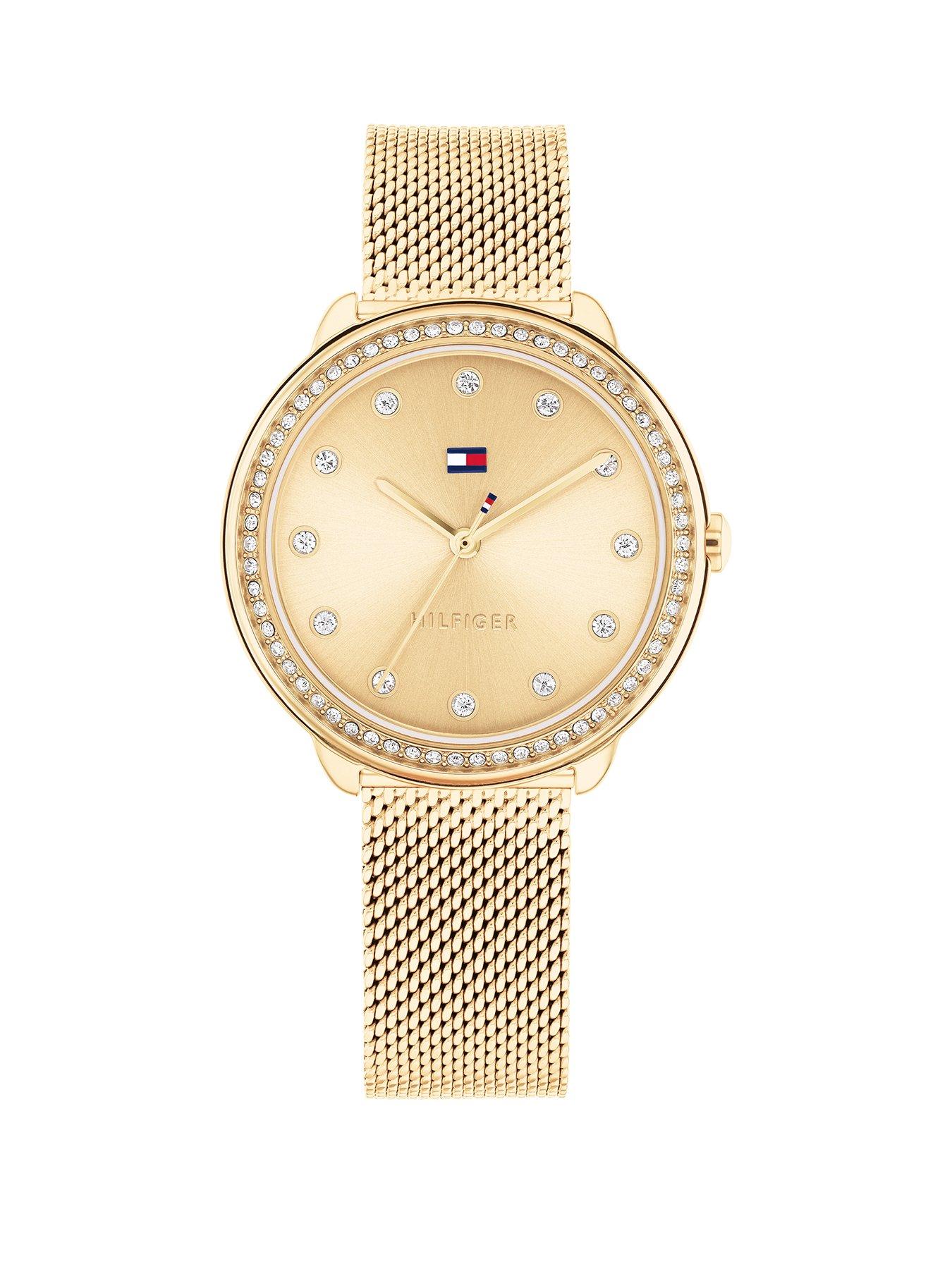 Tommy Hilfiger Tommy Hilfiger women's gold plated mesh watch with a crystal bezel