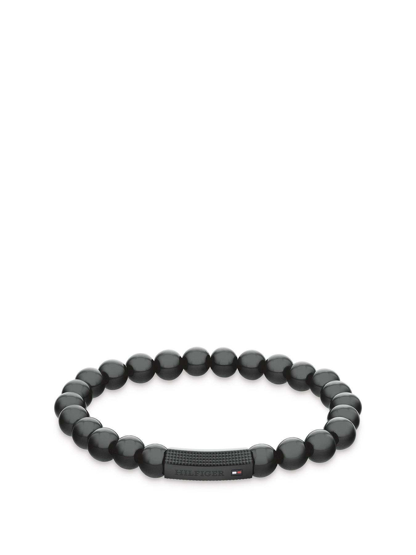 Tommy Hilfiger Tommy Hilfiger men's black IP onyx beaded bracelet