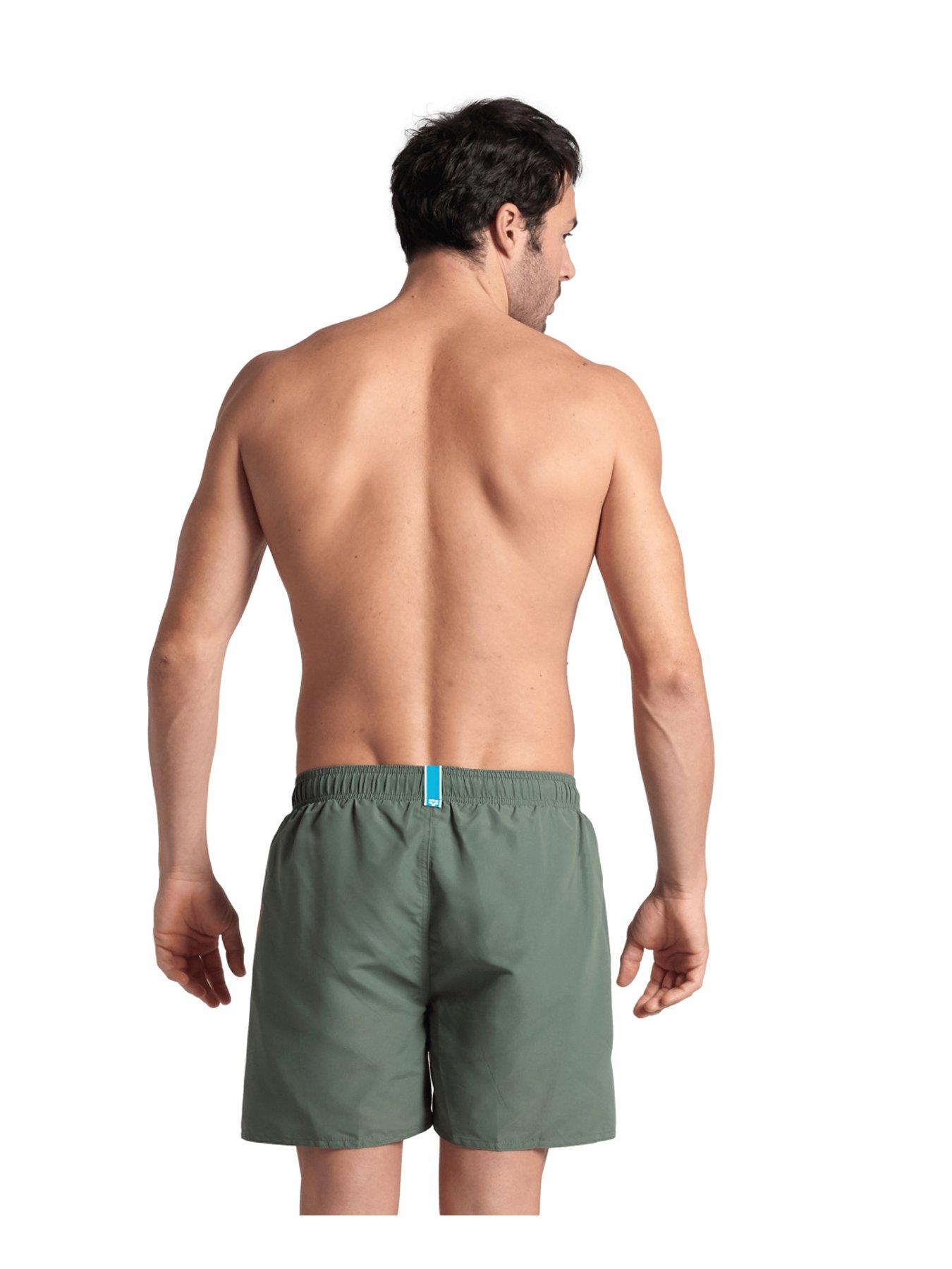 arena-mens-fundamentals-logo-swimshort-greenredstillFront