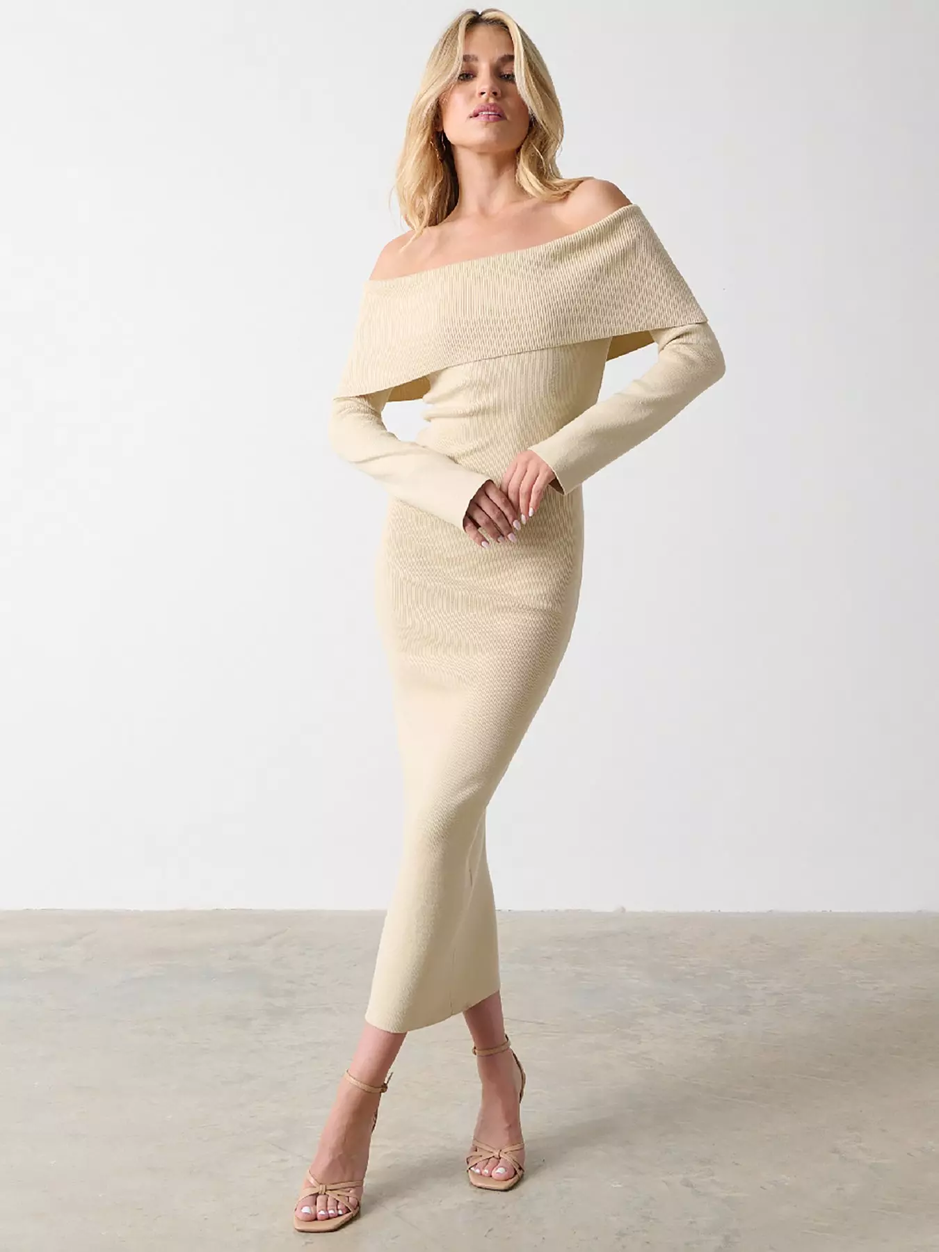 Cas Collared Knit Dress - Beige – Pretty Lavish