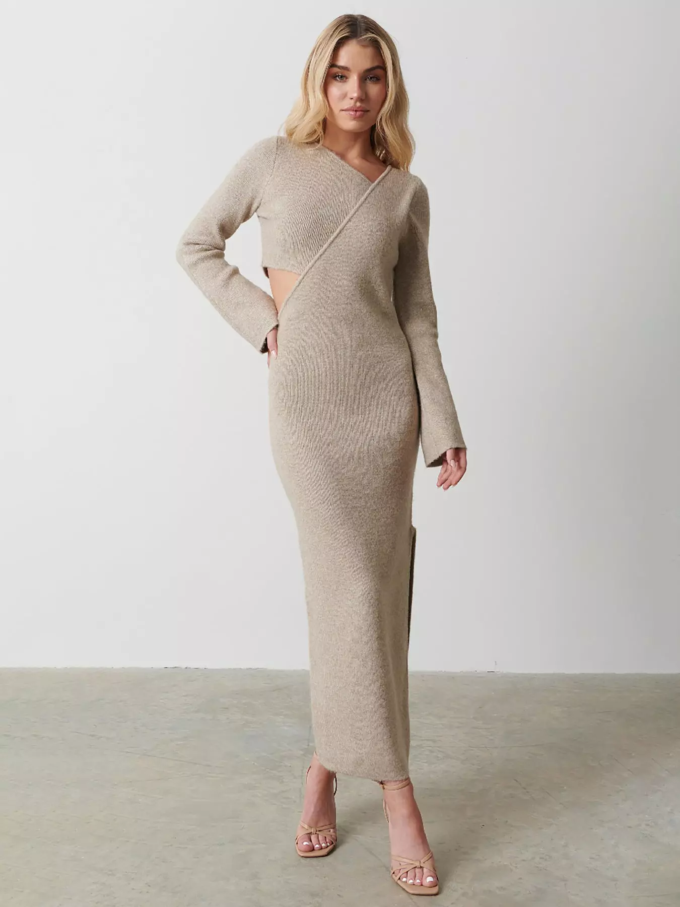 Cas Collared Knit Dress - Beige – Pretty Lavish