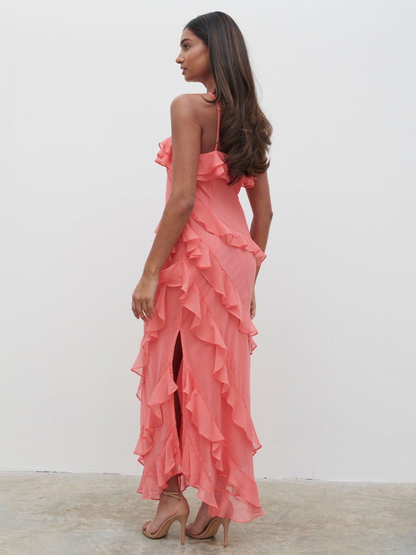 pretty-lavish-aryana-ruffle-midaxi-dress-coralstillFront