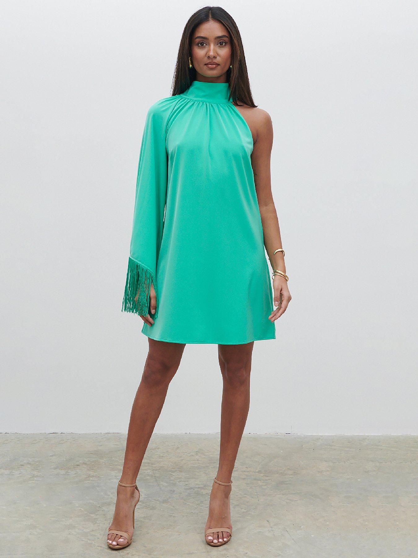 pretty-lavish-keely-one-shoulder-fringe-mini-dress-green