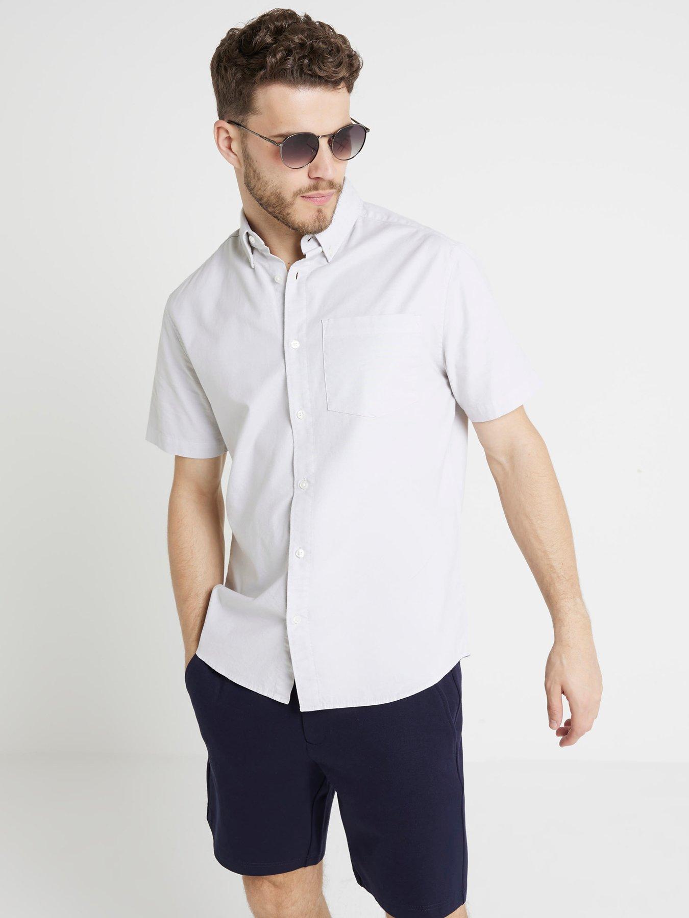 river-island-short-sleeve-laundered-oxford-shirt-grey