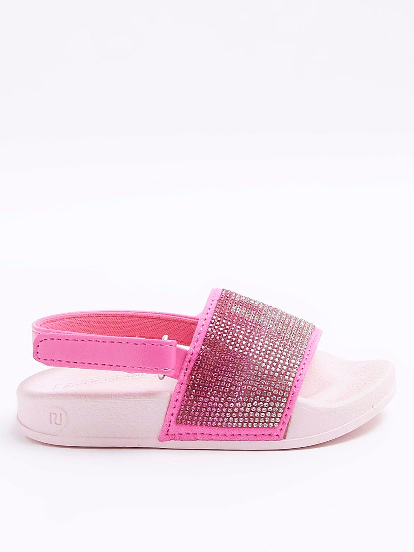 Mini Girls Ri Diamante Sliders Pink