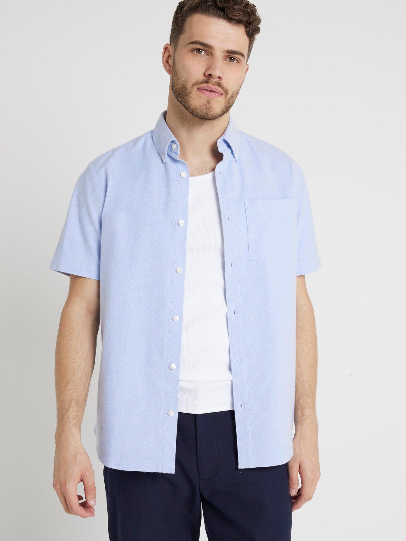 river-island-short-sleeve-laundered-oxford-shirt-blue