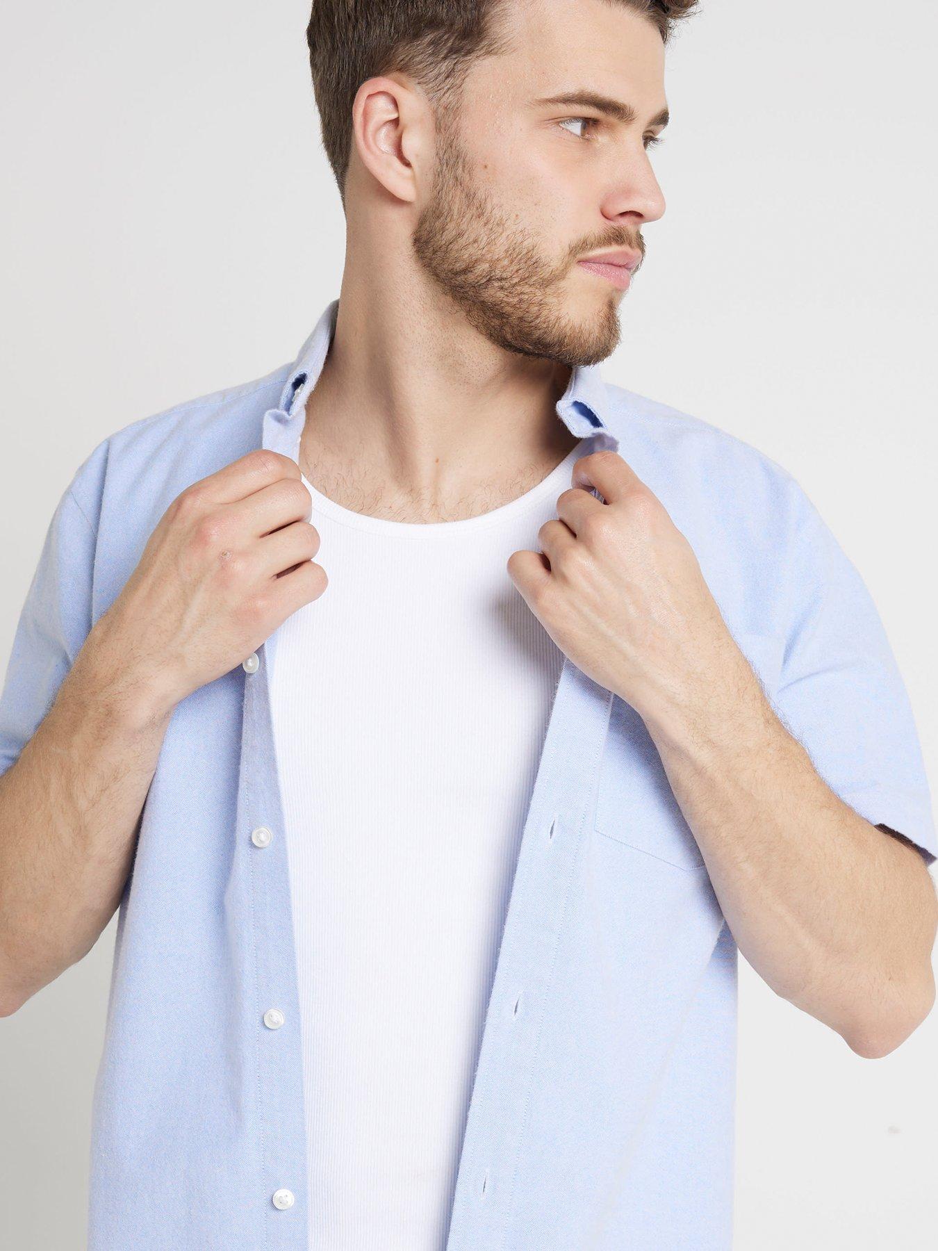 river-island-short-sleeve-laundered-oxford-shirt-blueoutfit