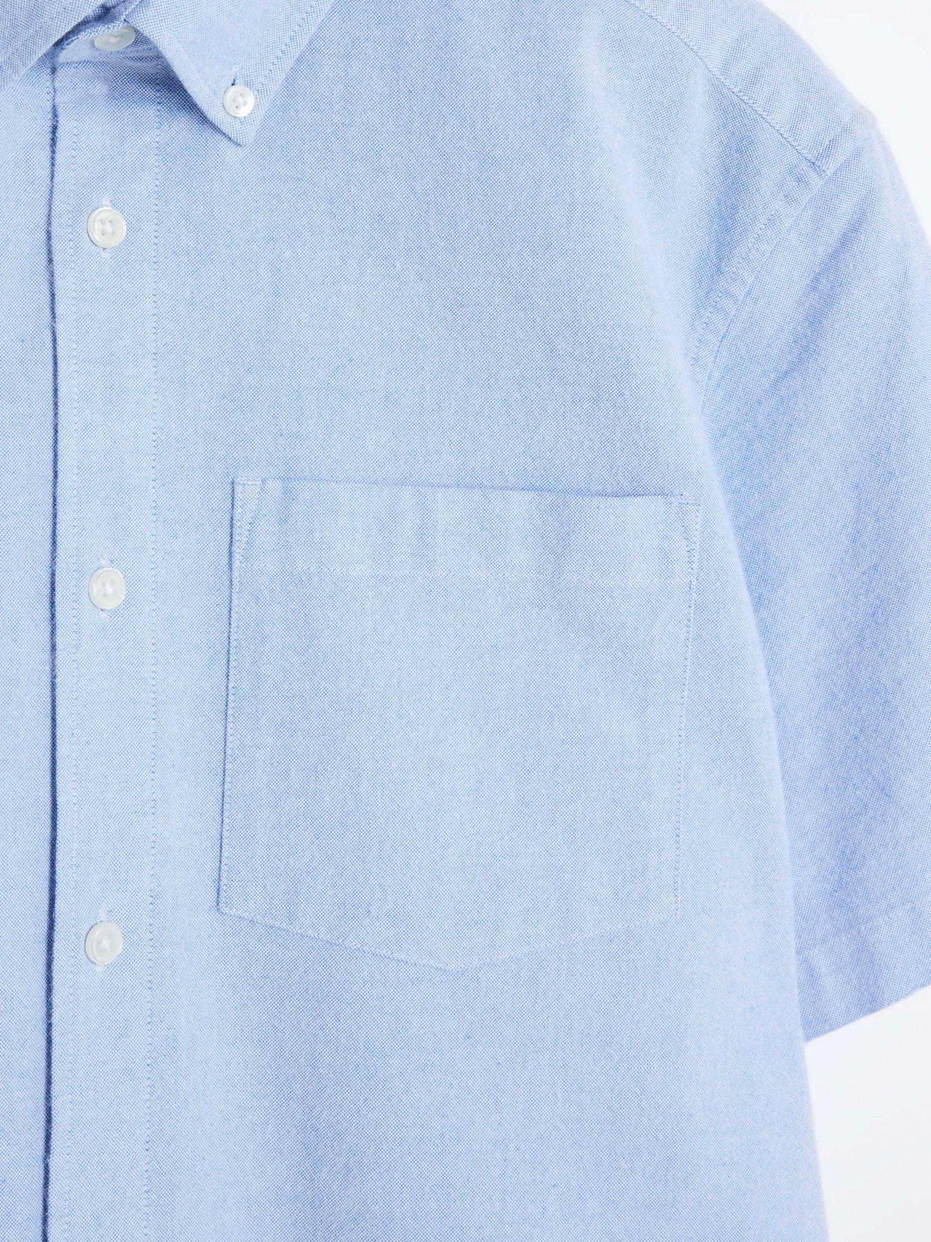 river-island-short-sleeve-laundered-oxford-shirt-bluedetail