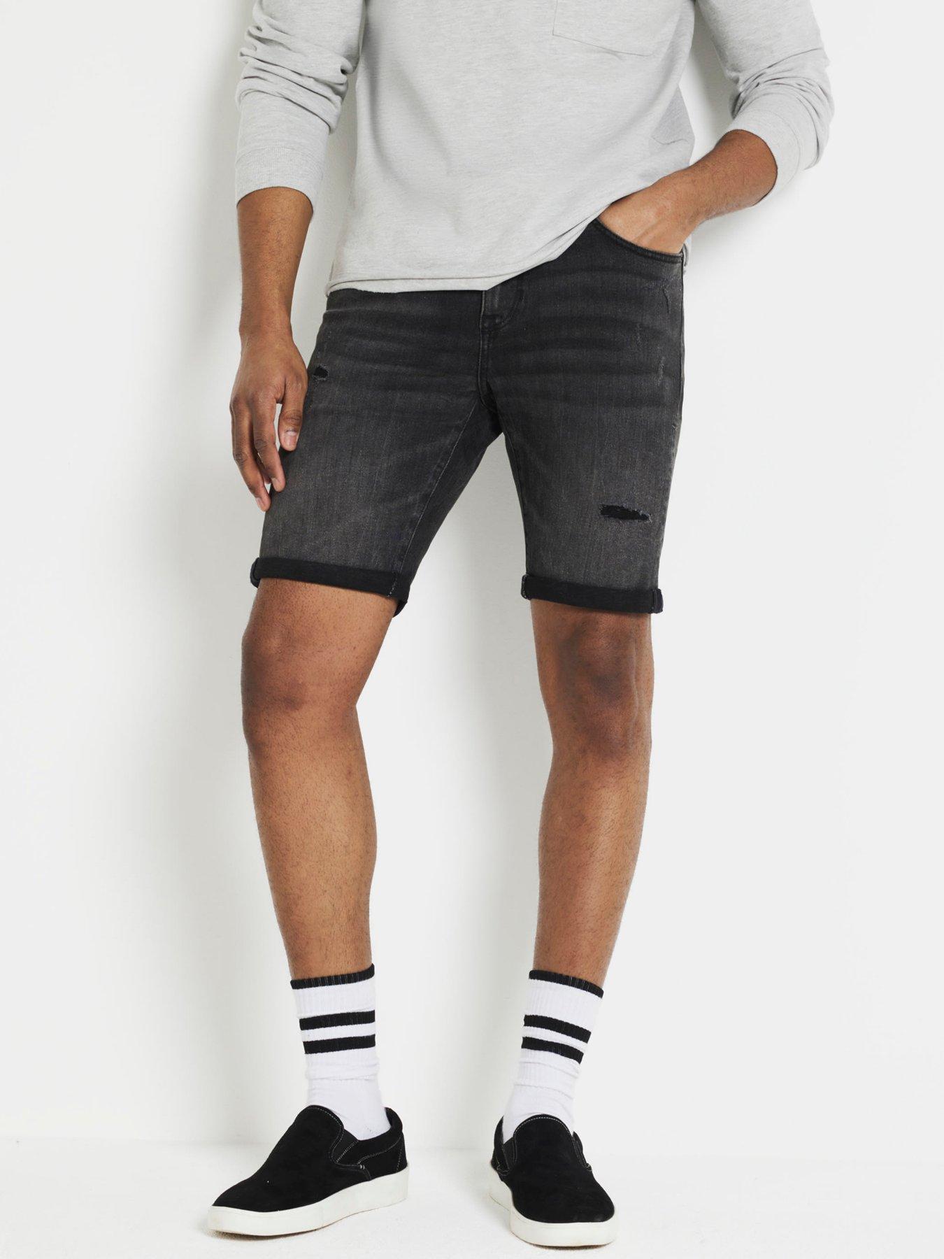 river-island-skinny-fabio-denim-shorts-black