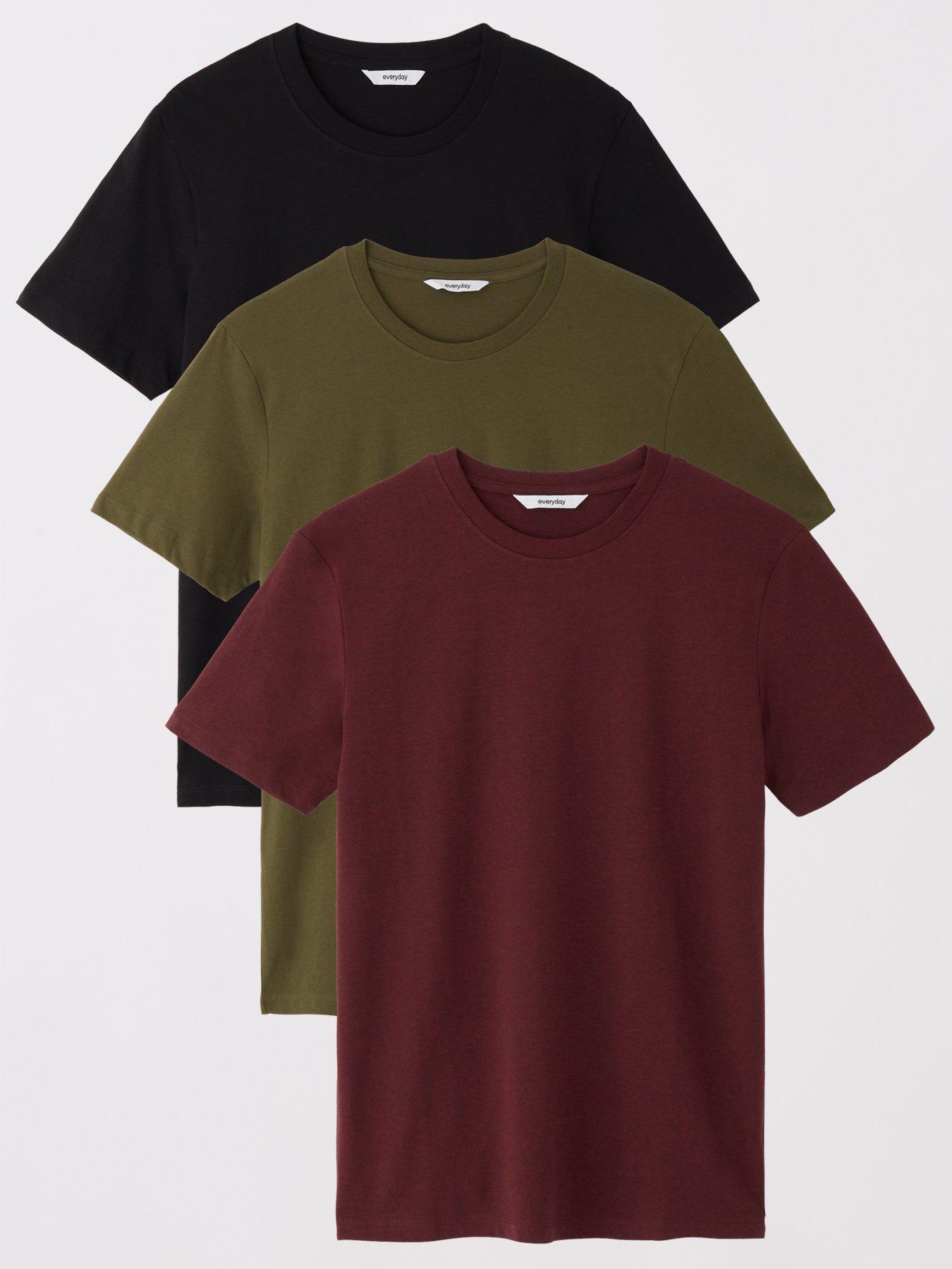 everyday-3-pack-crew-neck-t-shirt-khakiburgundyblackfront