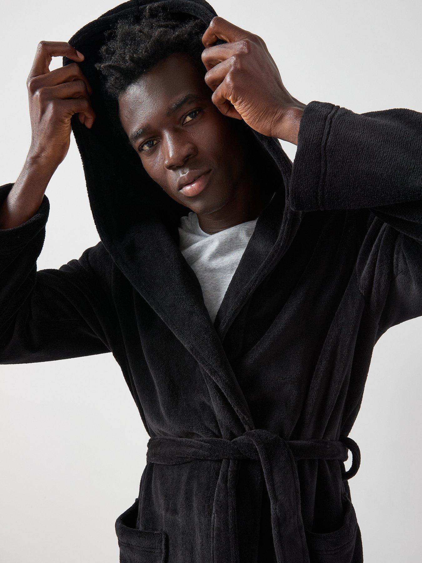 Image 4 of 6 of The Very Collection Supersoft Hooded Dressing Gown&nbsp;- Black