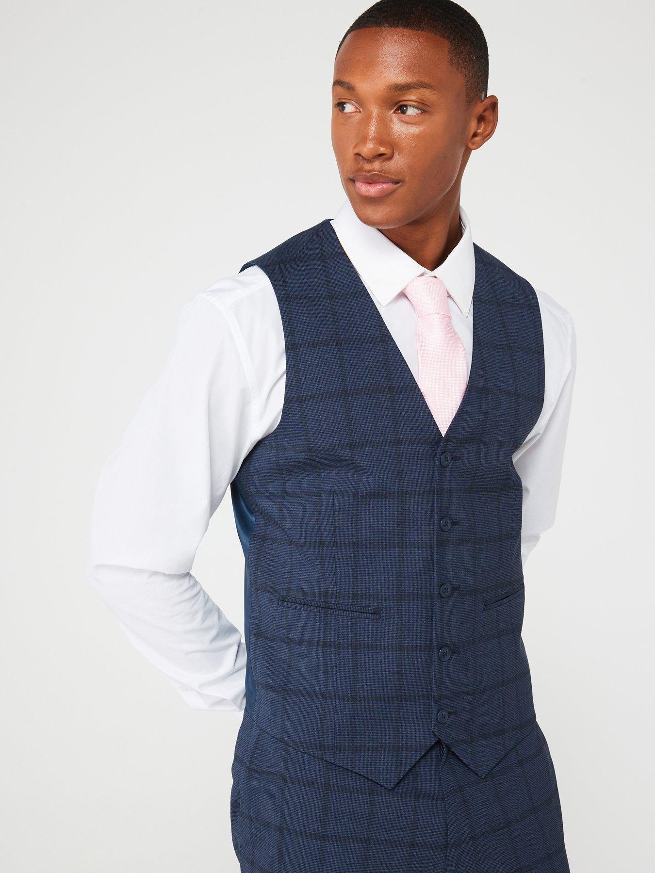 Very Man Regular Fit Check Suit Waistcoat Navy Very Ireland
