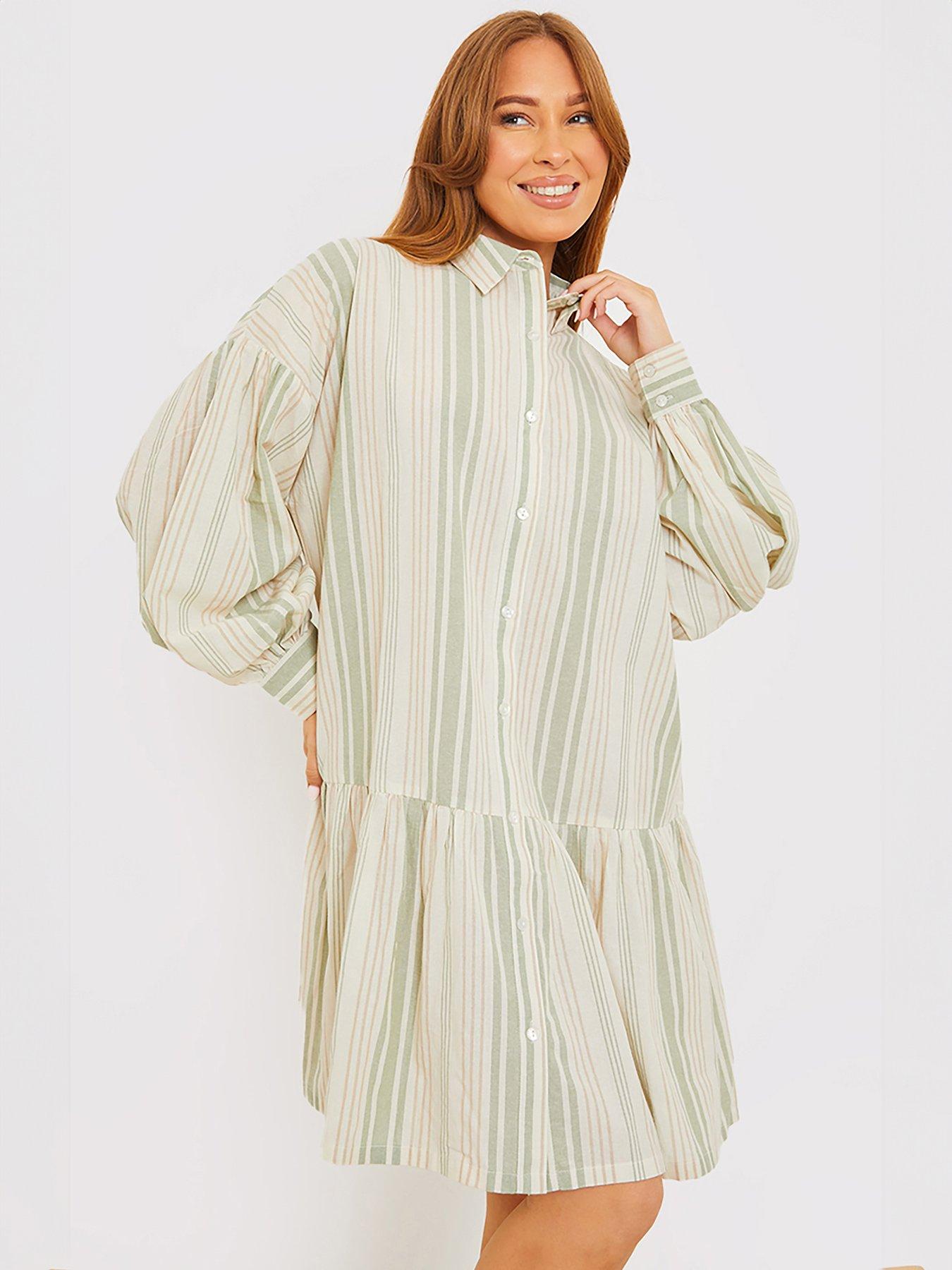 in-the-style-stacey-solomon-stripe-shirt-dress-greenstillFront