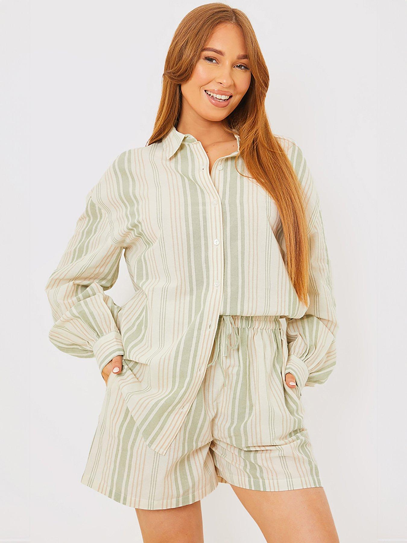 in-the-style-stacey-solomon-stripe-shirt-co-ord-greenstillFront