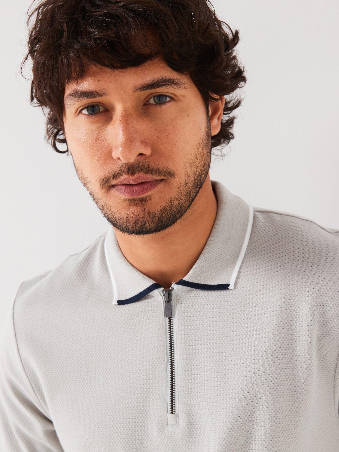 very-man-textured-zip-polo-shirtnbsp--greyoutfit