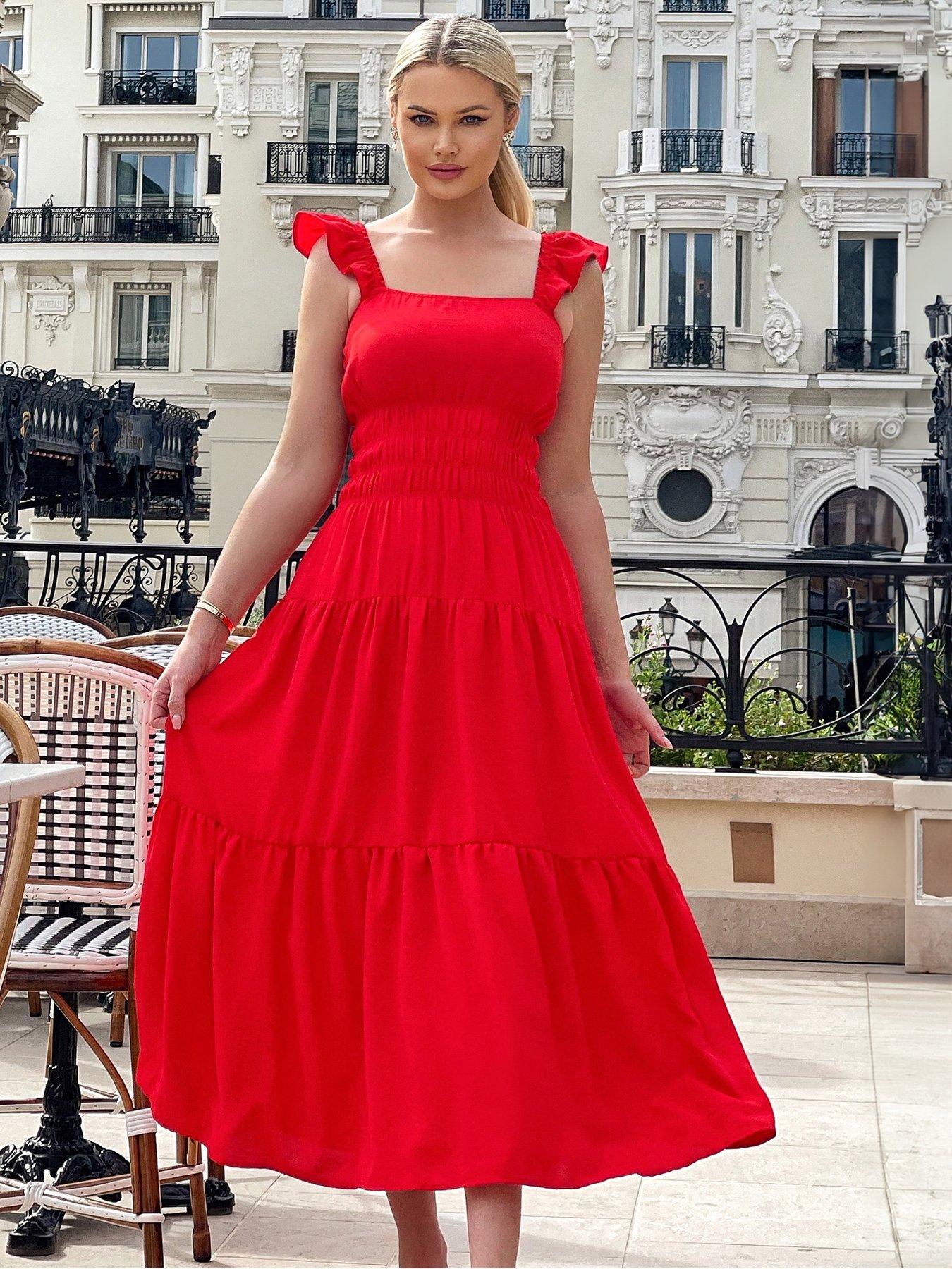 ax-paris-frill-strap-tiered-midi-dress-red