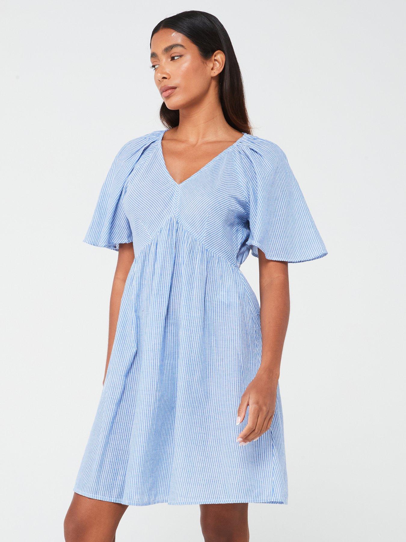 vila-v-neck-smock-mini-dress-blue