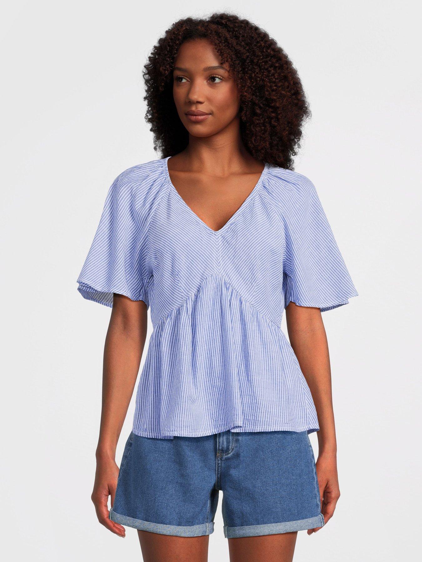 vila-v-neck-smock-blouse-blue