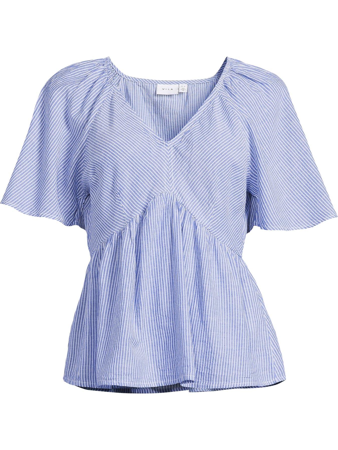 vila-v-neck-smock-blouse-bluedetail