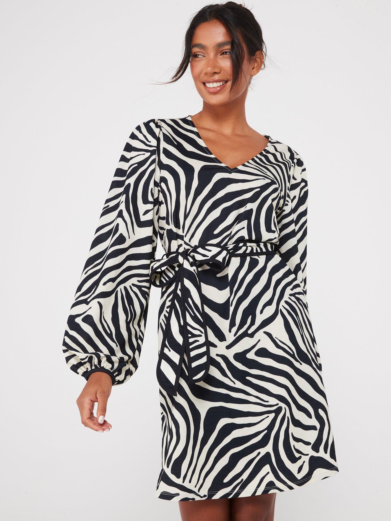 vila-zebra-print-v-neck-mini-dress-black