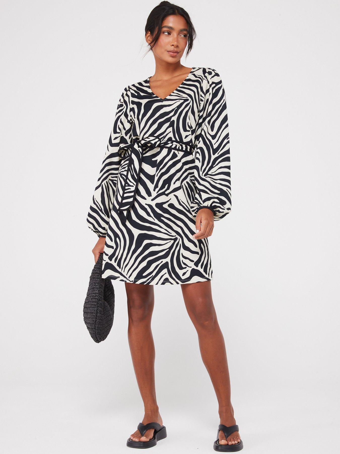 vila-zebra-print-v-neck-mini-dress-blackback