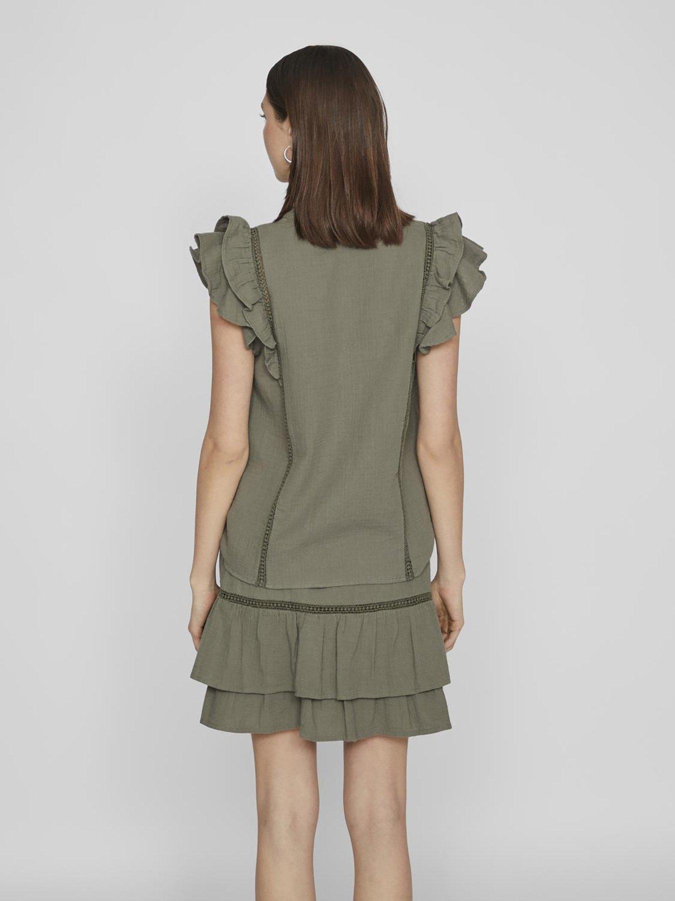 vila-sleeveless-flounce-top-olivestillFront