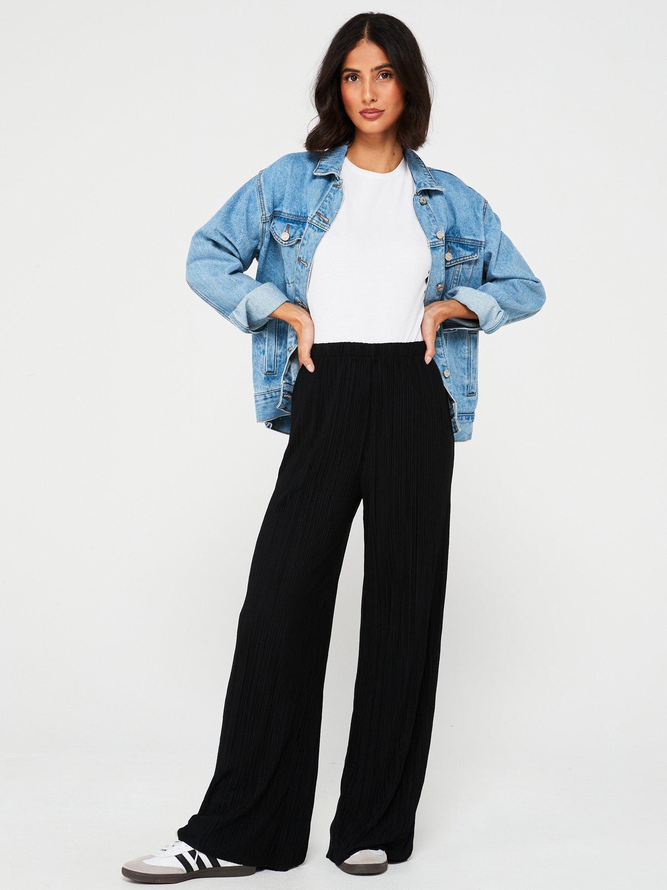 vila-high-waist-plisse-trouser-blackfront