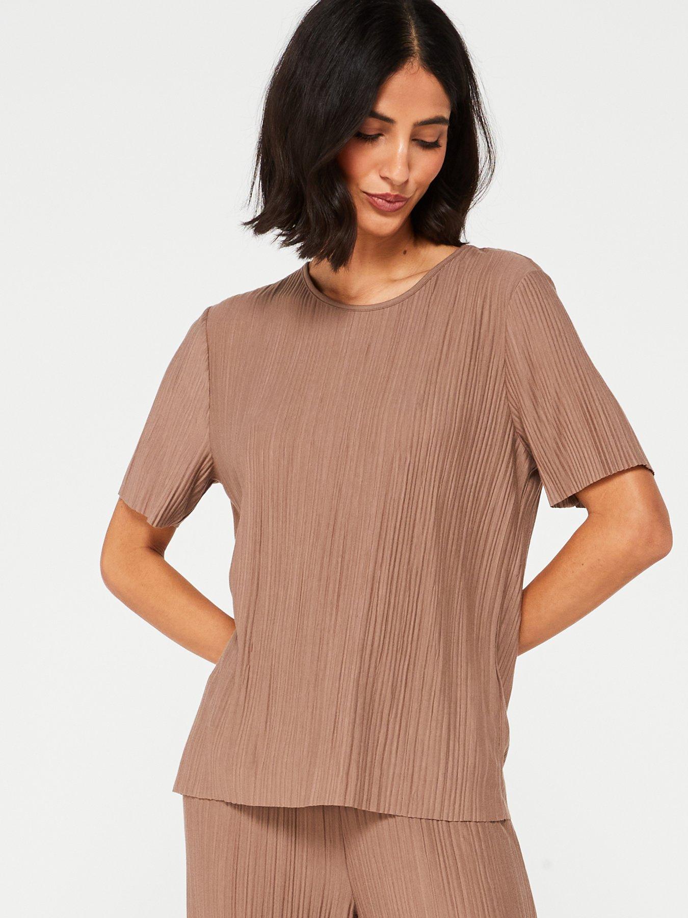 vila-plisse-t-shirt-brown