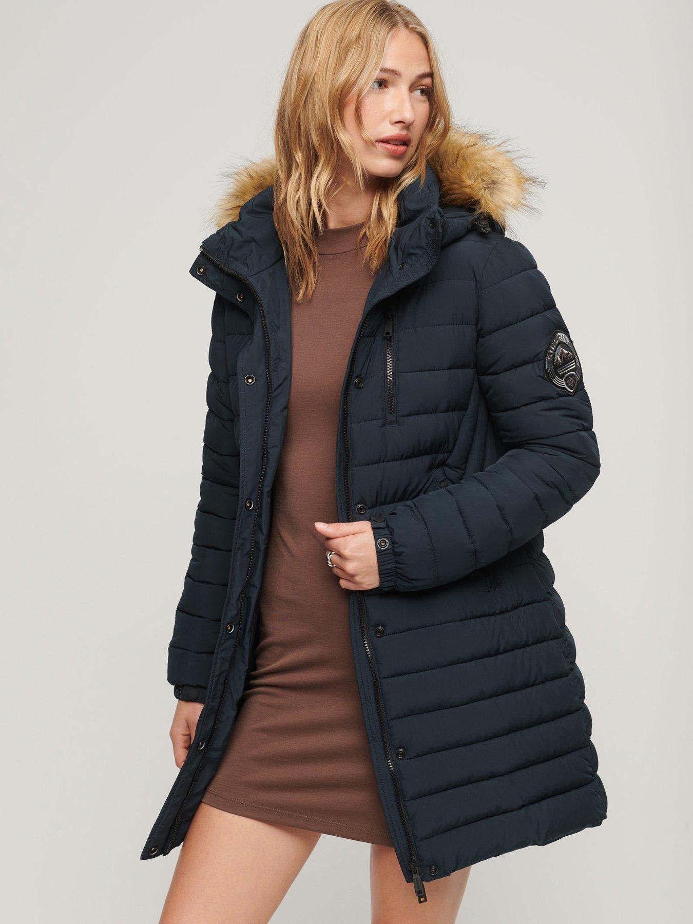 Superdry Fuji Hooded Mid Length Puffer Coat - Navy