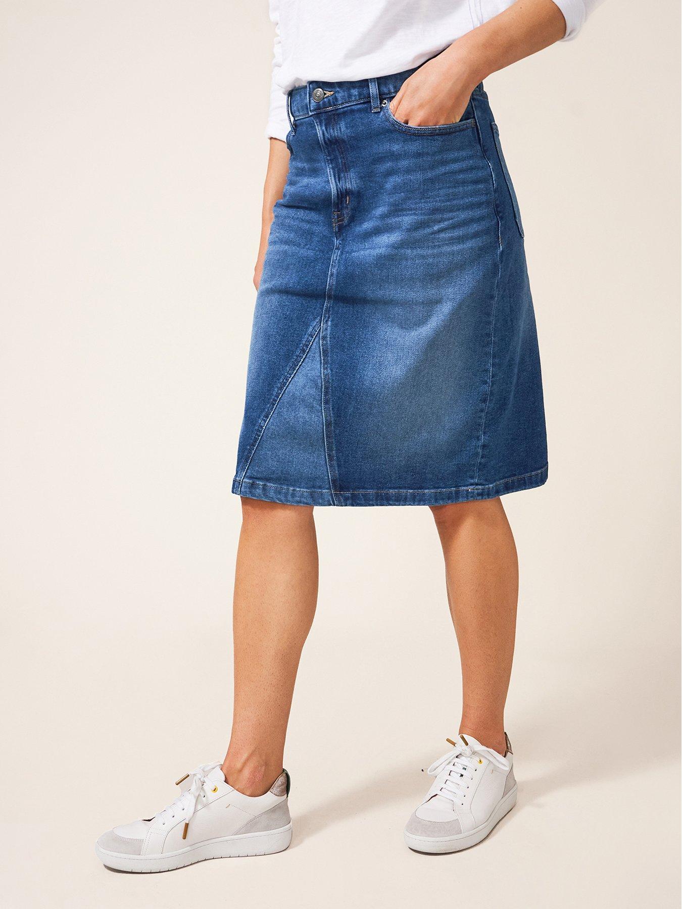Womens High Waist Denim Skirt Stretch Pencil skirts Knee Size 10 12 14 8 16  Blue | eBay