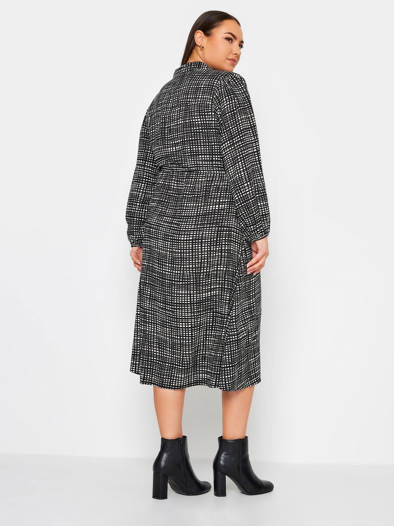 yours-curve-mono-grid-shirt-dress-blackstillFront