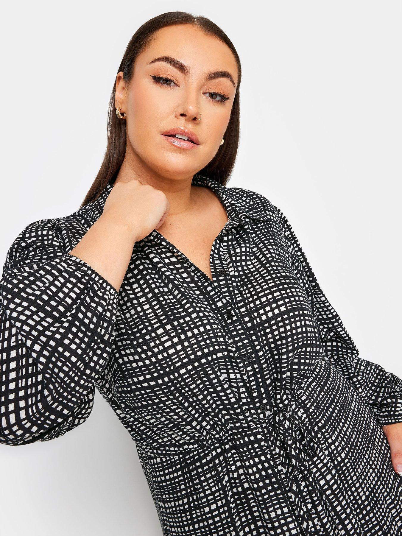 yours-curve-mono-grid-shirt-dress-blackoutfit