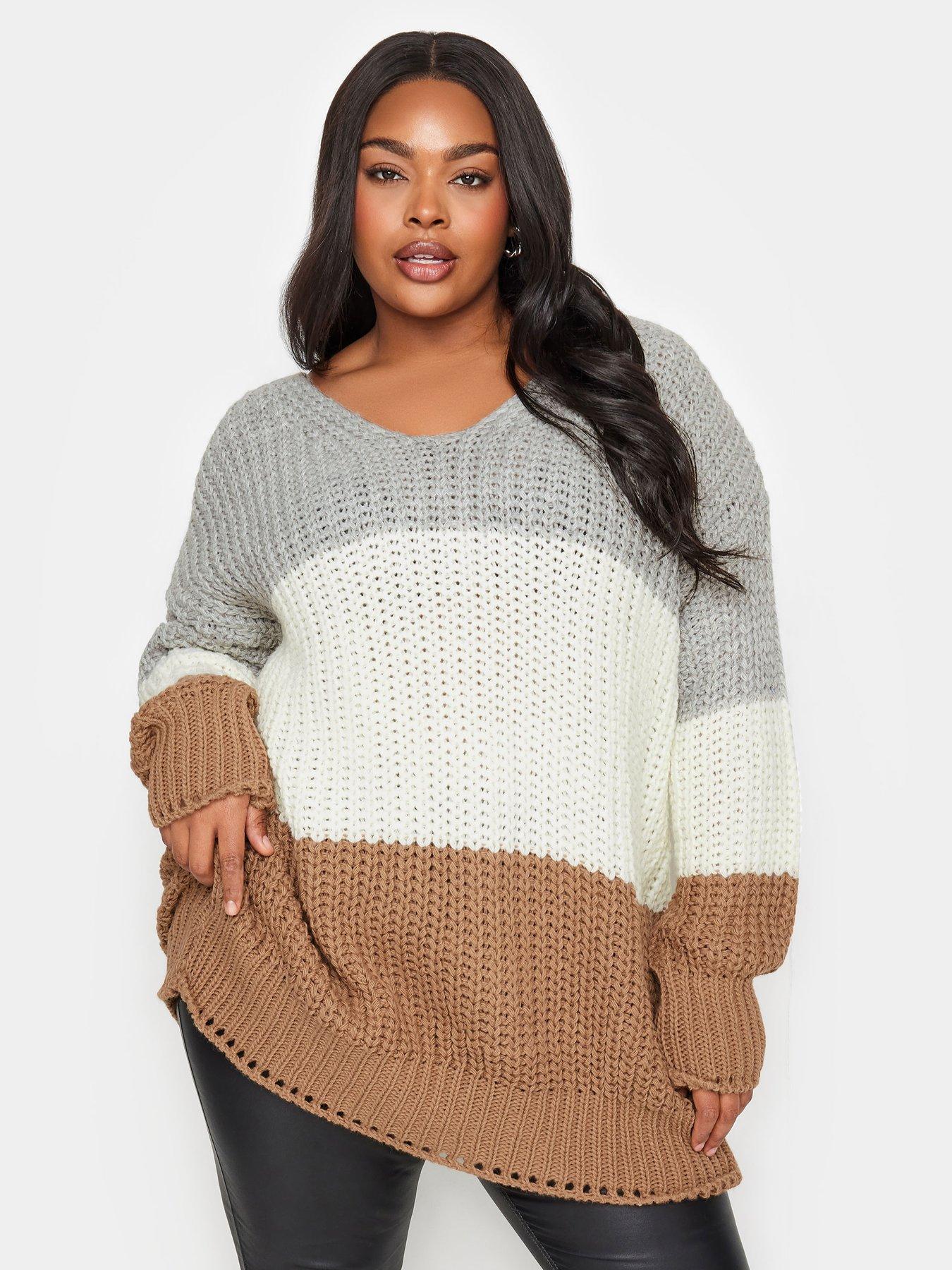 yours-curve-colour-block-knitted-jumper-grey