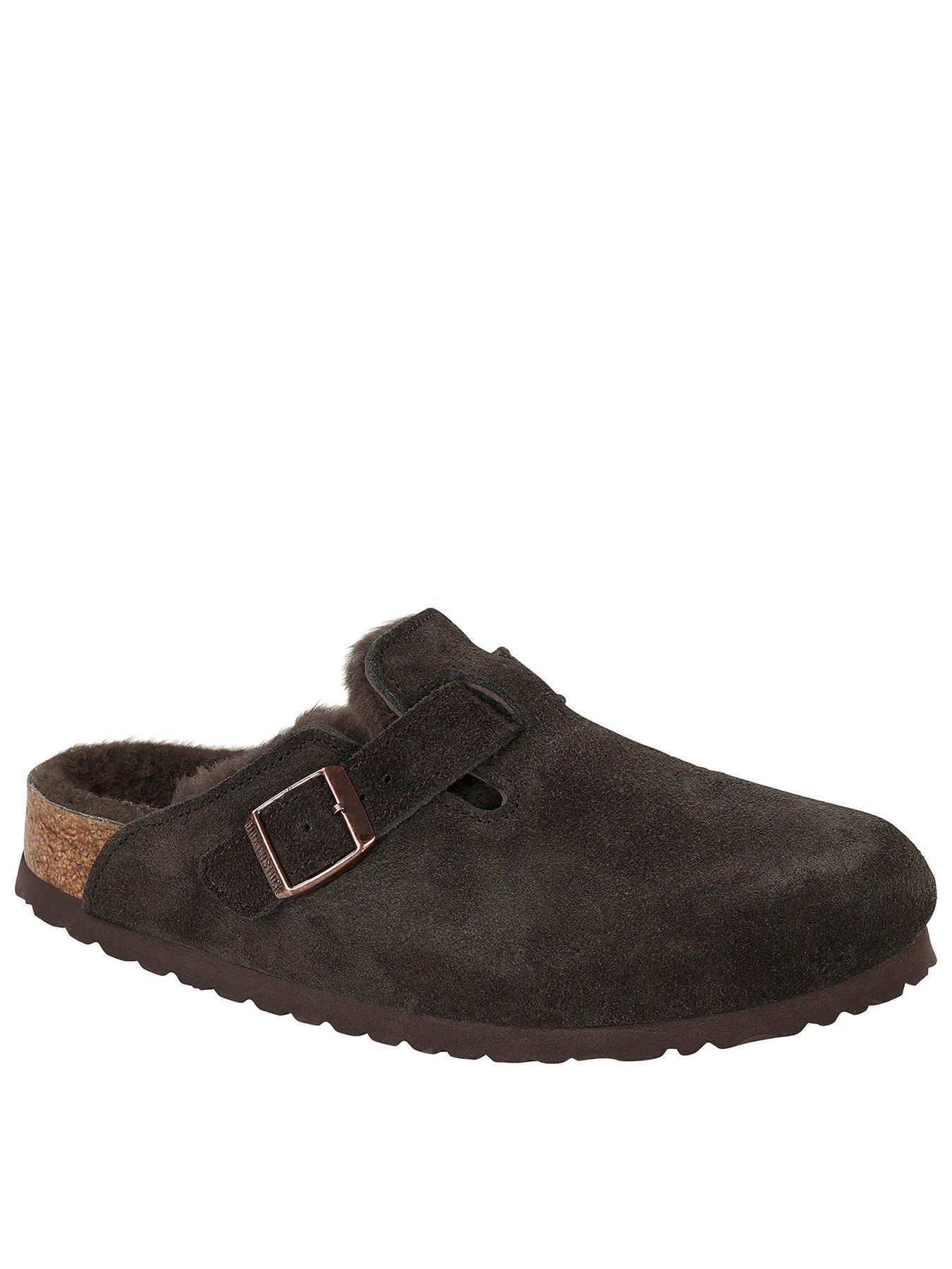 Image 1 of 1 of Birkenstock Boston Suede Shearling Wider Fit Clogs - Mocca Brown