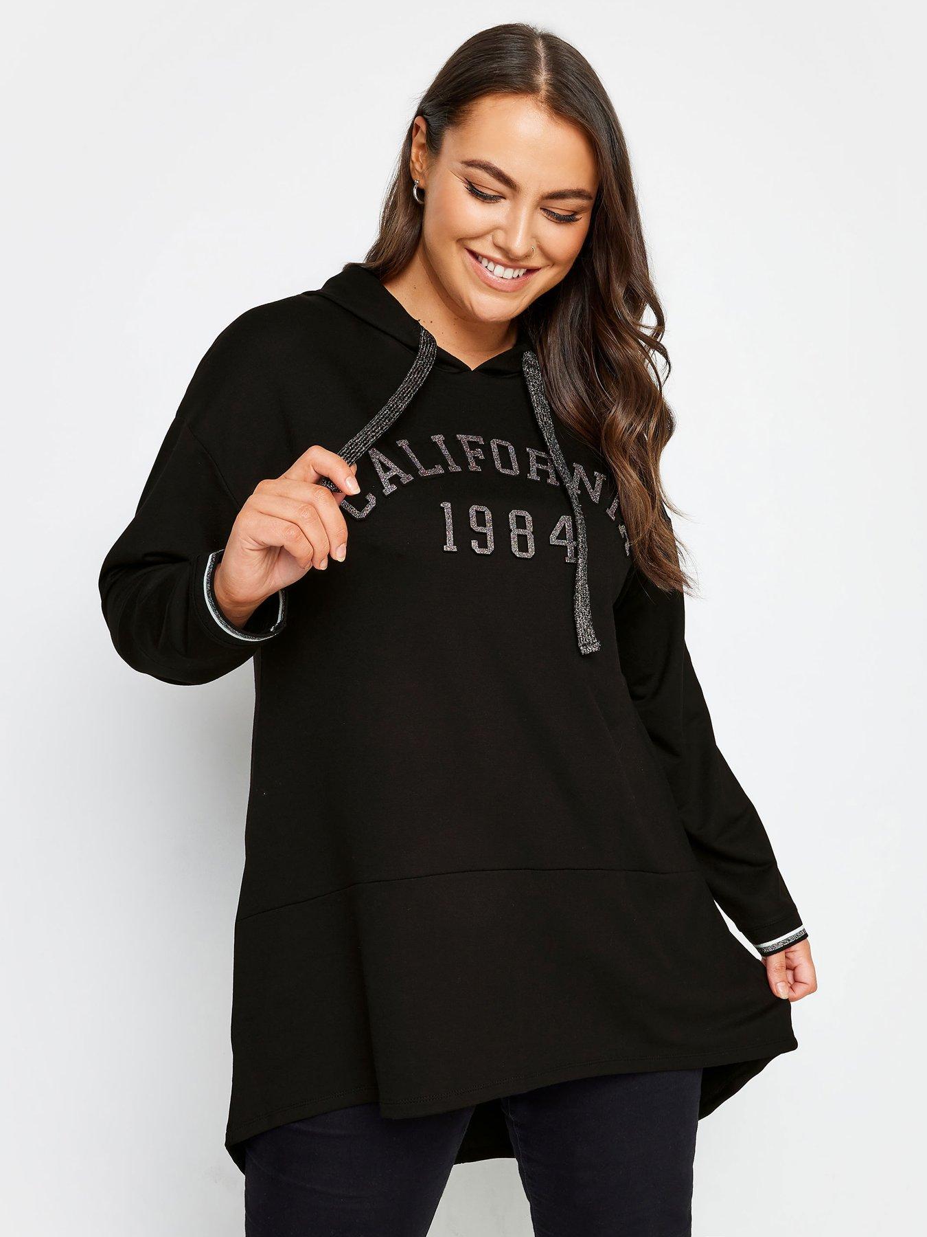 yours-curve-california-glitter-embossed-hoodie-top-blackfront