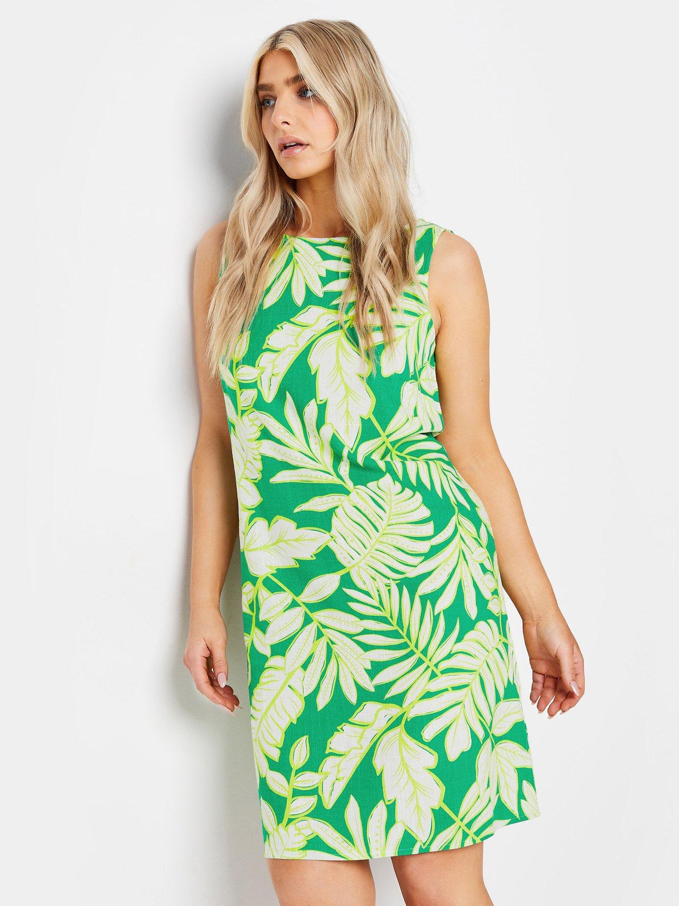 mco-linen-leaf-print-shift-dress-green