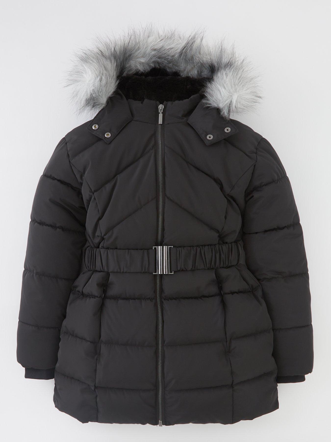 Image 1 of 4 of Everyday Girls Quilted Back To School Longline Black Coat