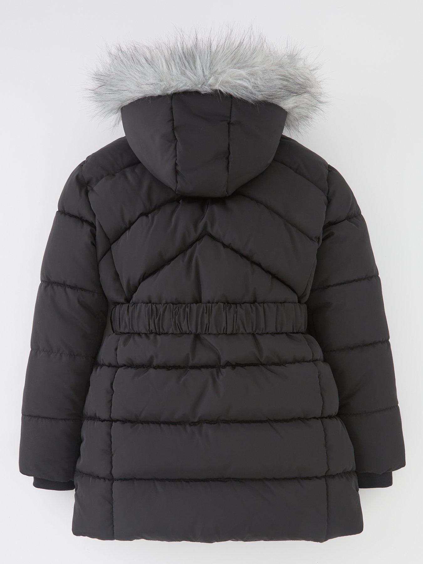 Image 2 of 4 of Everyday Girls Quilted Back To School Longline Black Coat