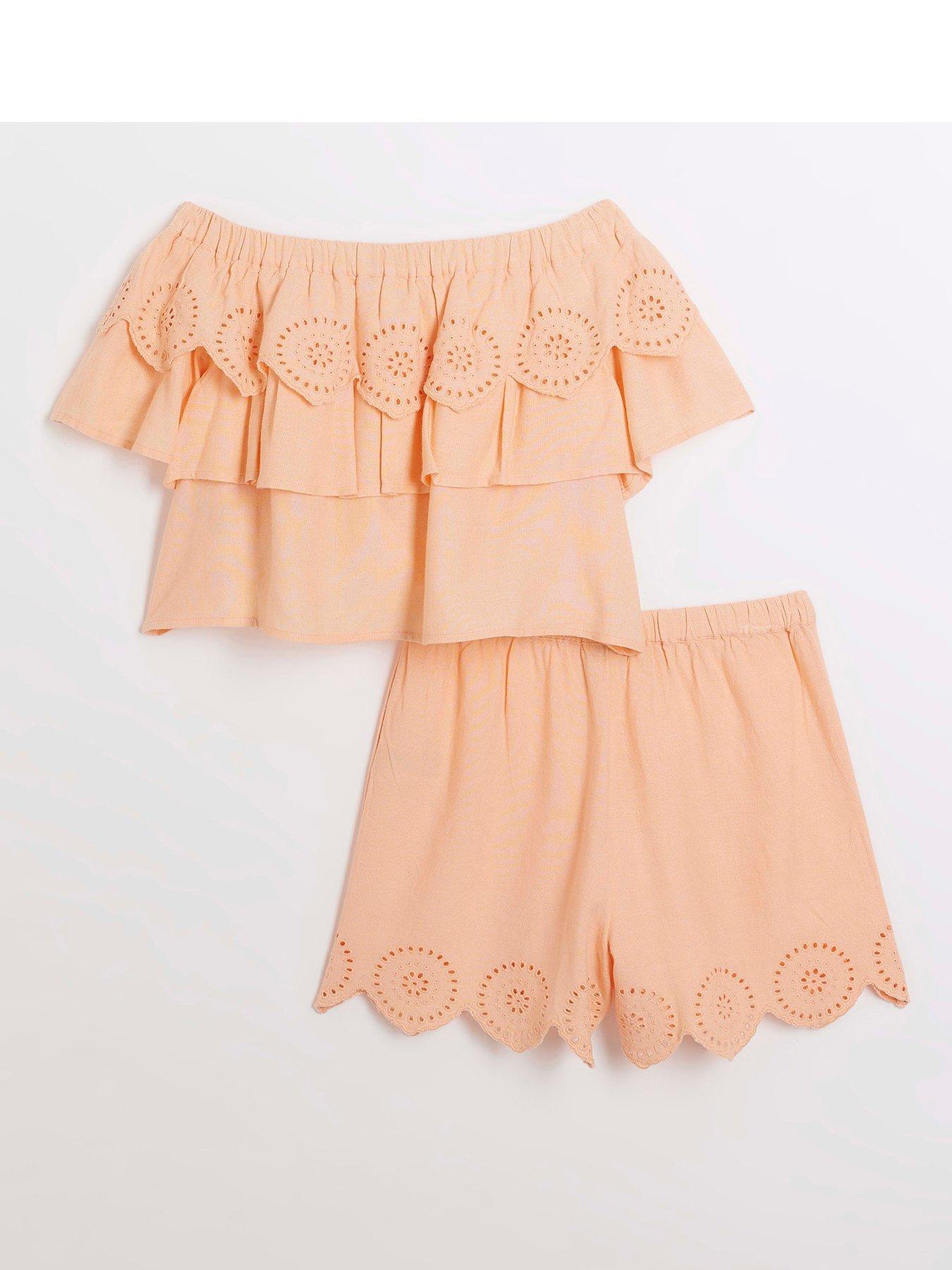 river-island-girls-broderie-bardot-shorts-set-orange