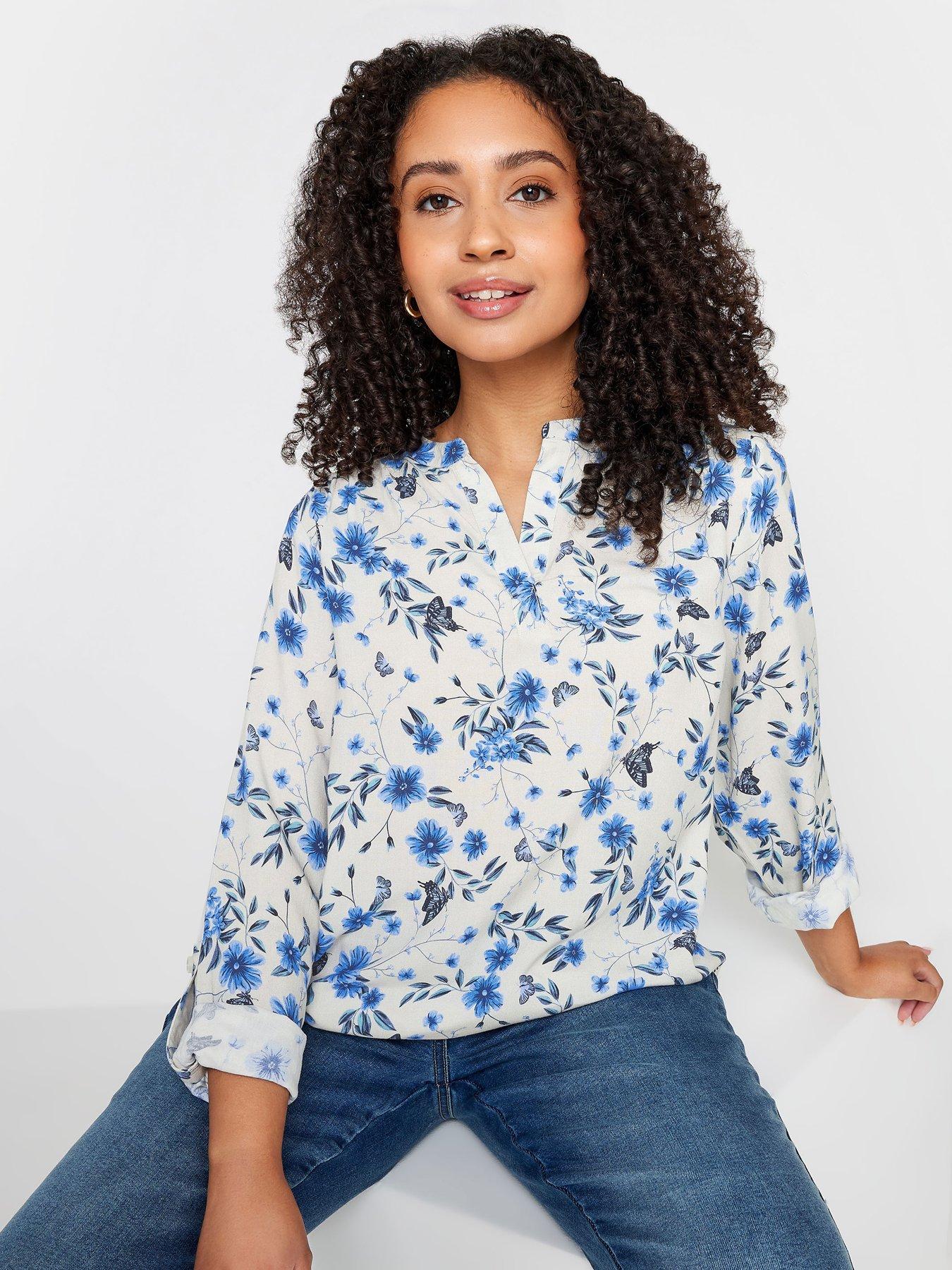 mco-petite-ivory-butterfly-printed-v-neck-shirt