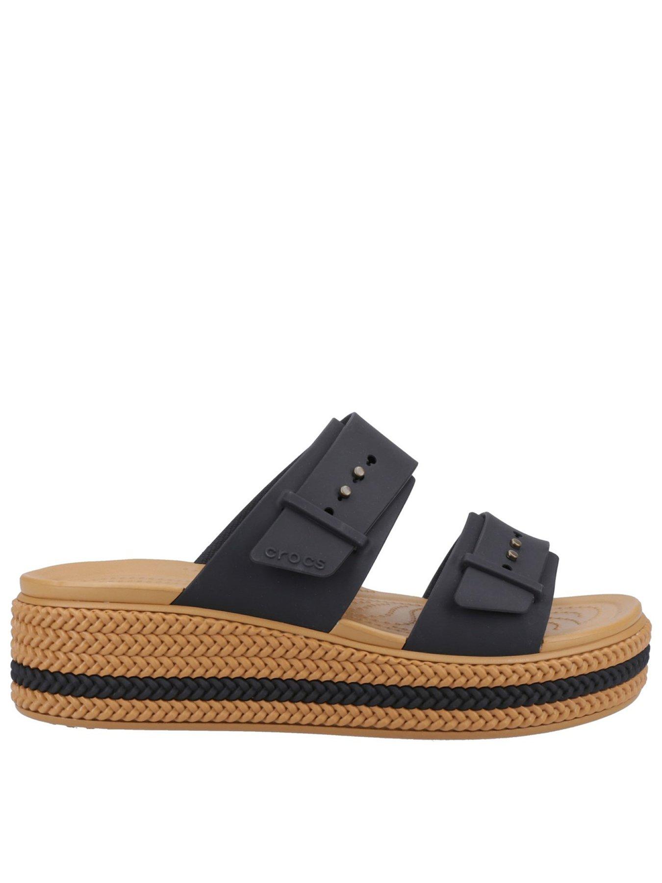 Image 1 of 4 of Crocs Brooklyn Buckle Wedge Sandal - Black