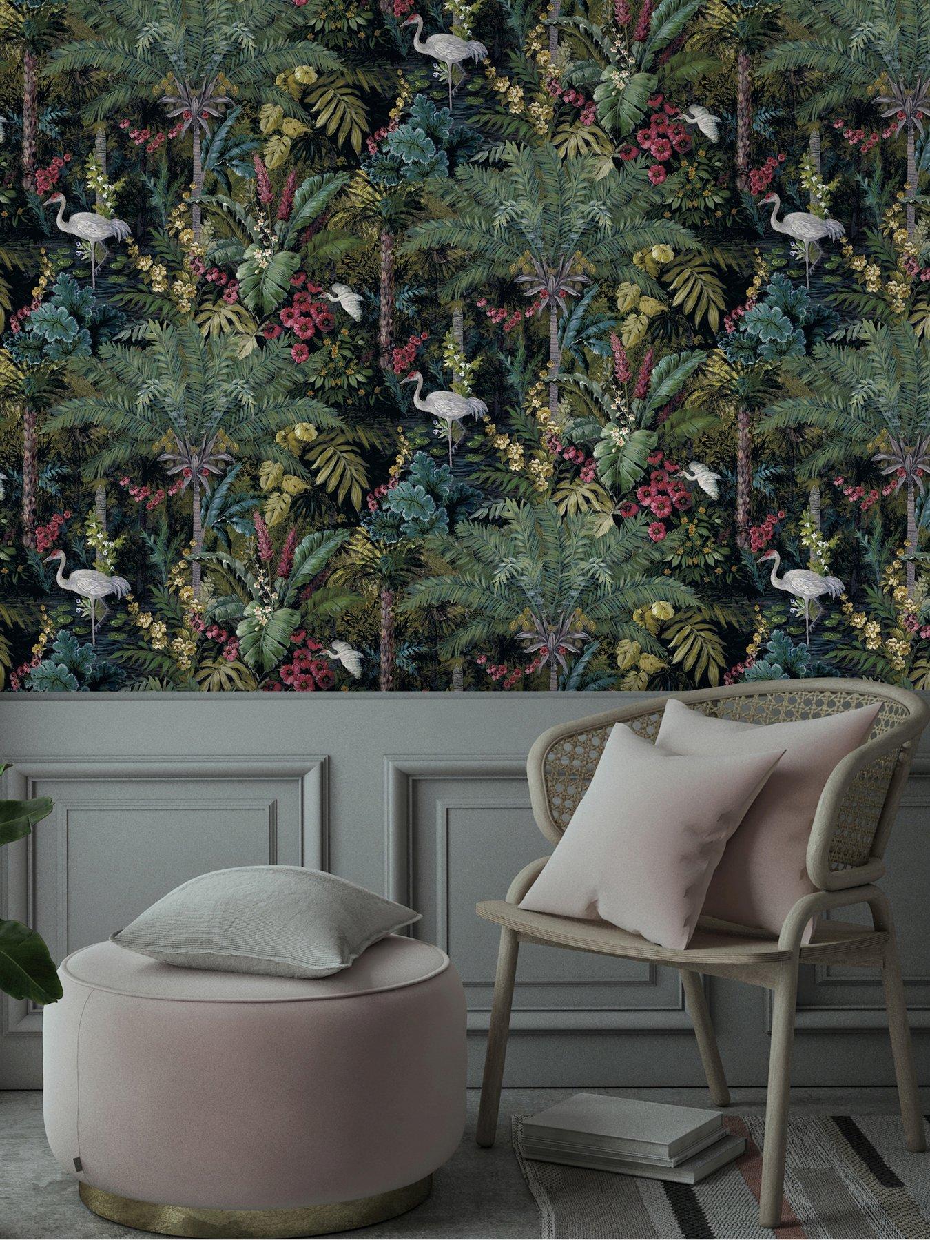 Image 1 of 5 of Holden Decor Jungle Paradise Wallpaper in Black