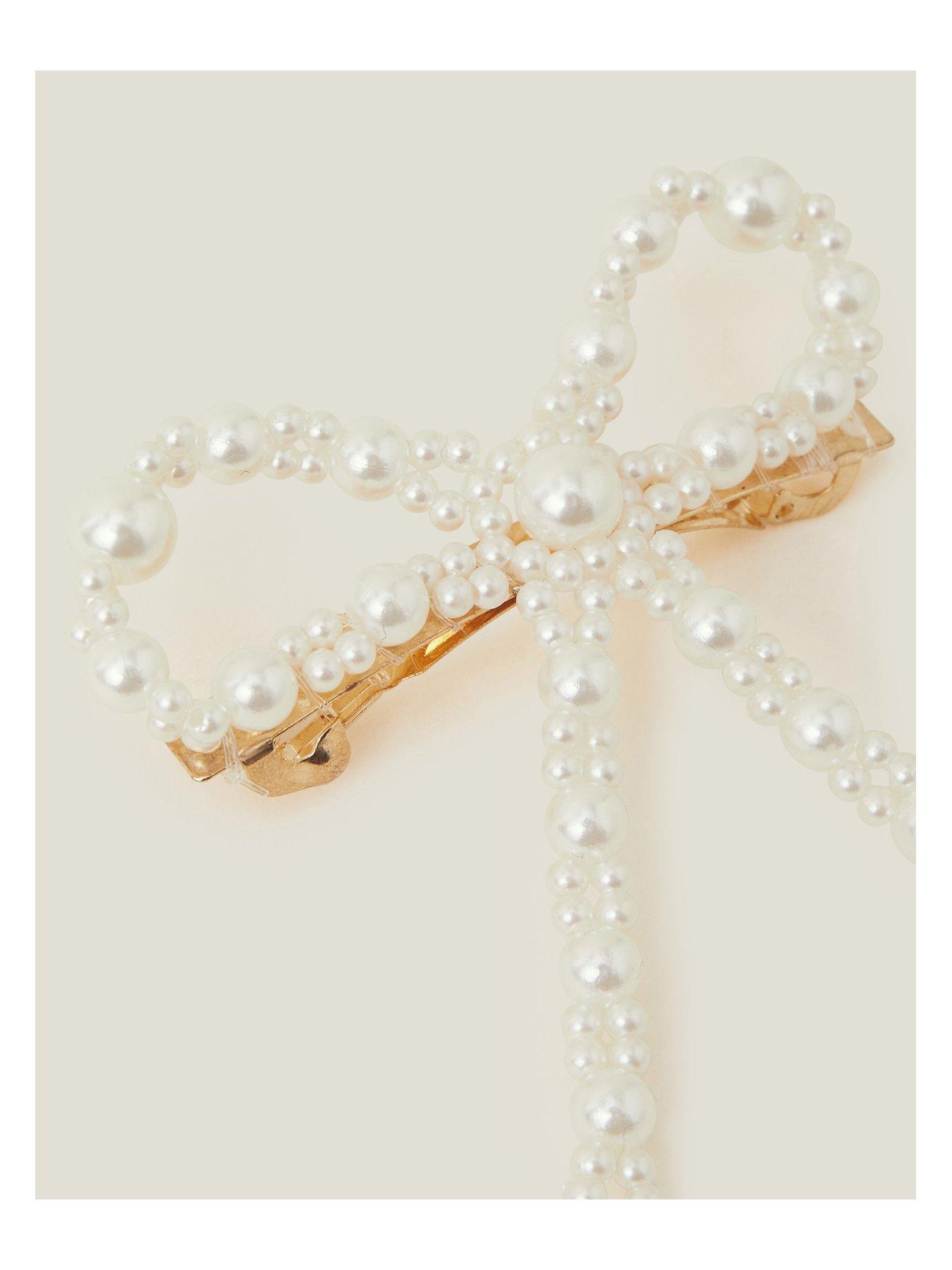 Image 3 of 3 of Accessorize Mini Bow Pearl Barrette Clip