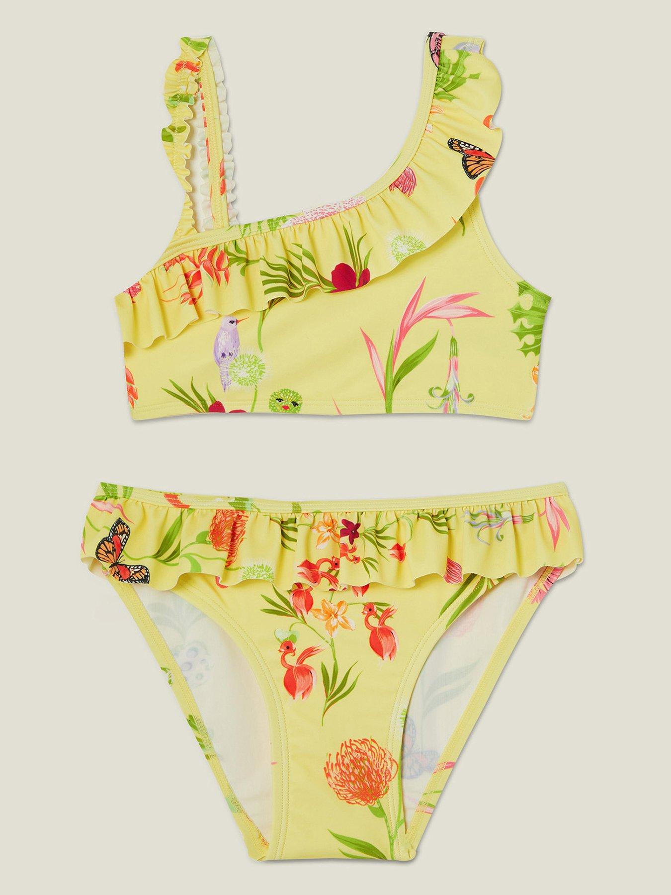 Image 1 of 3 of Accessorize Girls Floral Print Bikini - Yellow