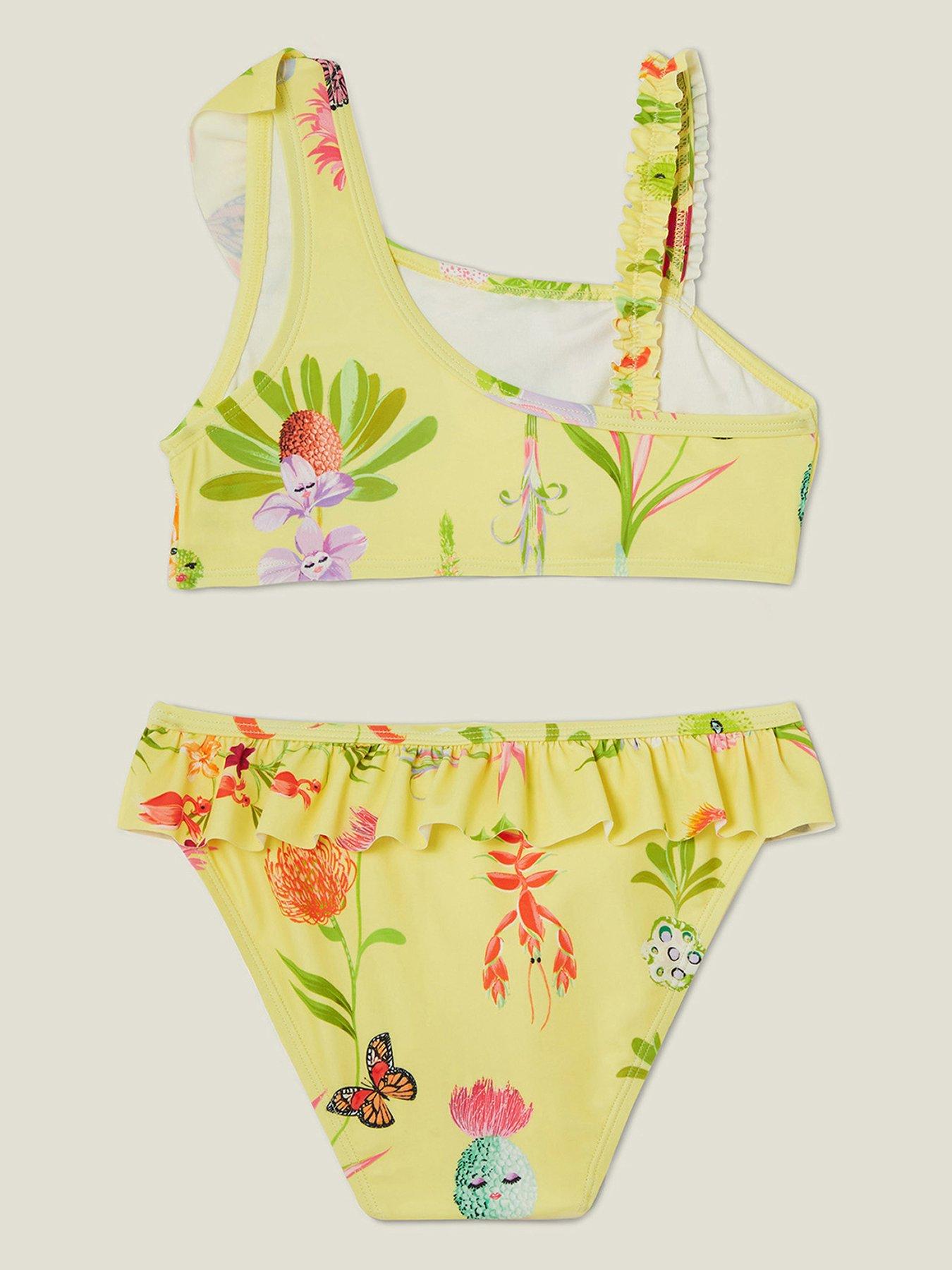 Image 2 of 3 of Accessorize Girls Floral Print Bikini - Yellow