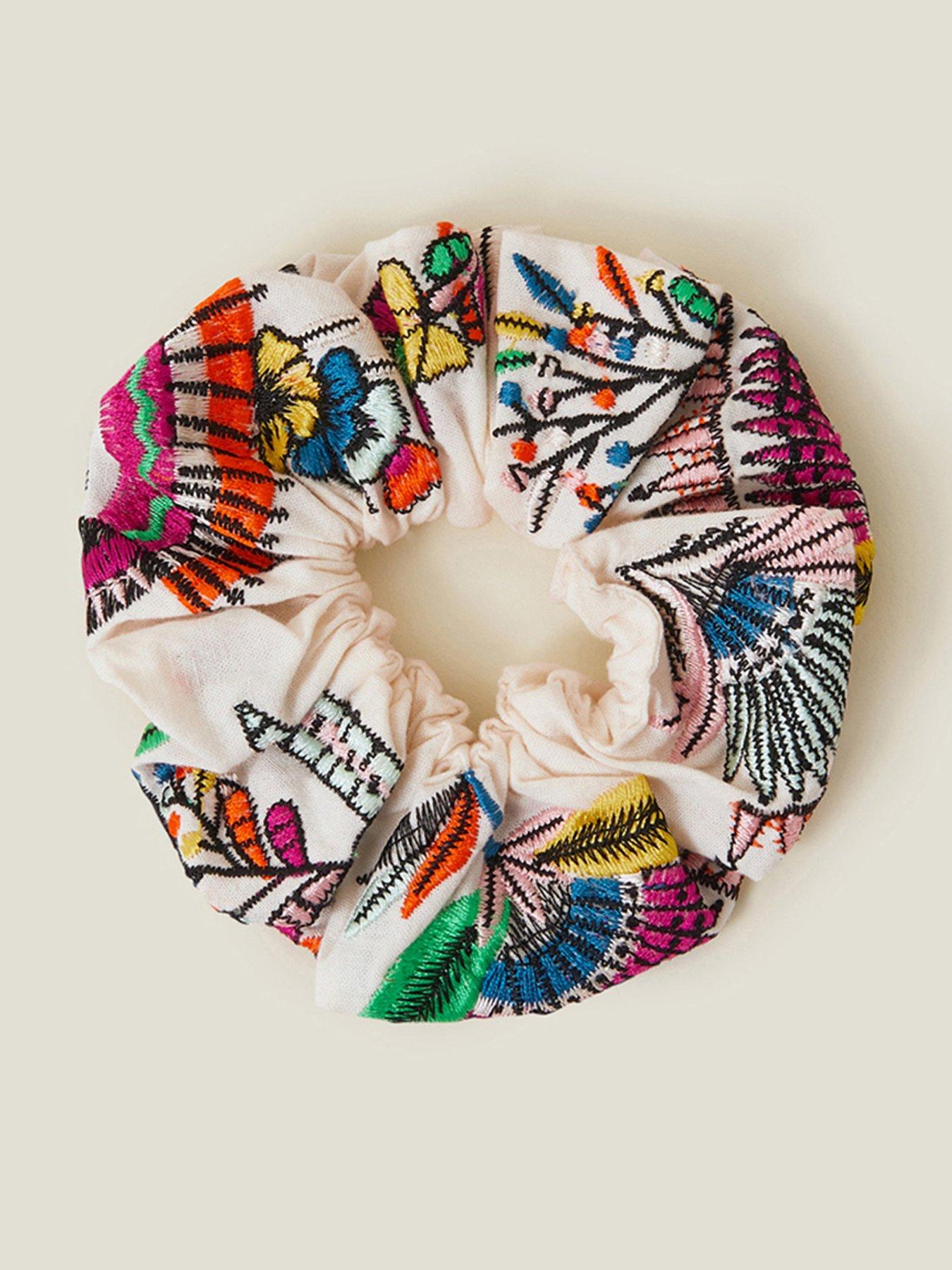 Image 1 of 3 of Accessorize Embroidered Tropical Scrunchie