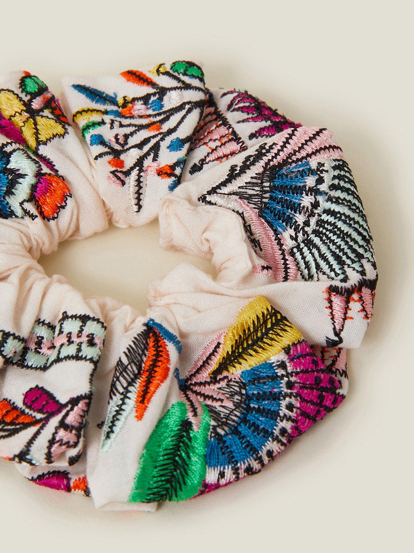 Image 3 of 3 of Accessorize Embroidered Tropical Scrunchie