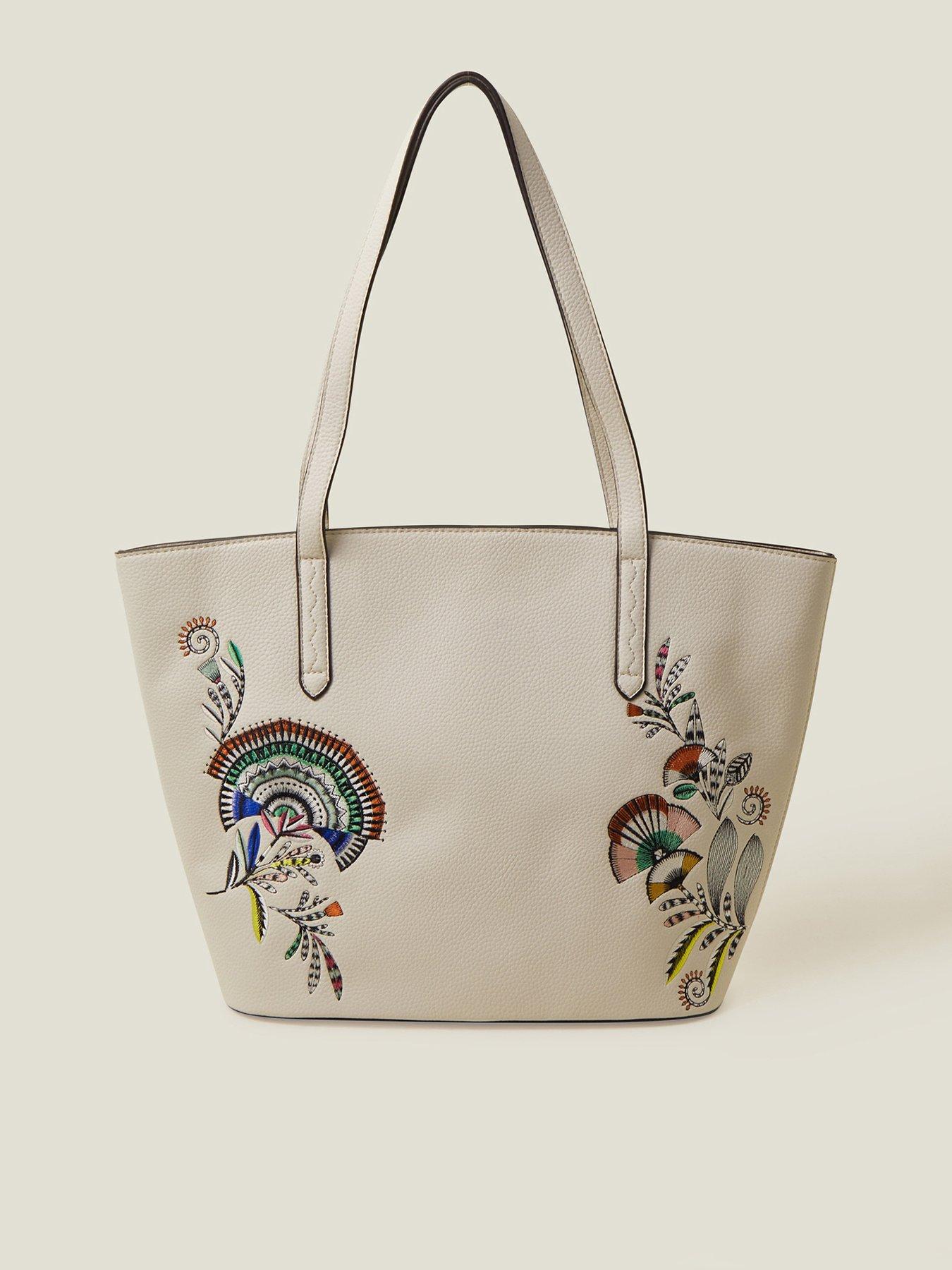 Image 1 of 4 of Accessorize Embroidered Floral Tote
