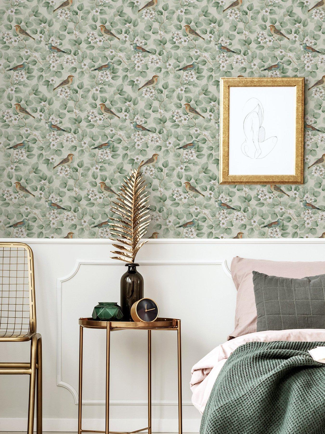 undefined Birds and Blossoms Wallpaper - Green