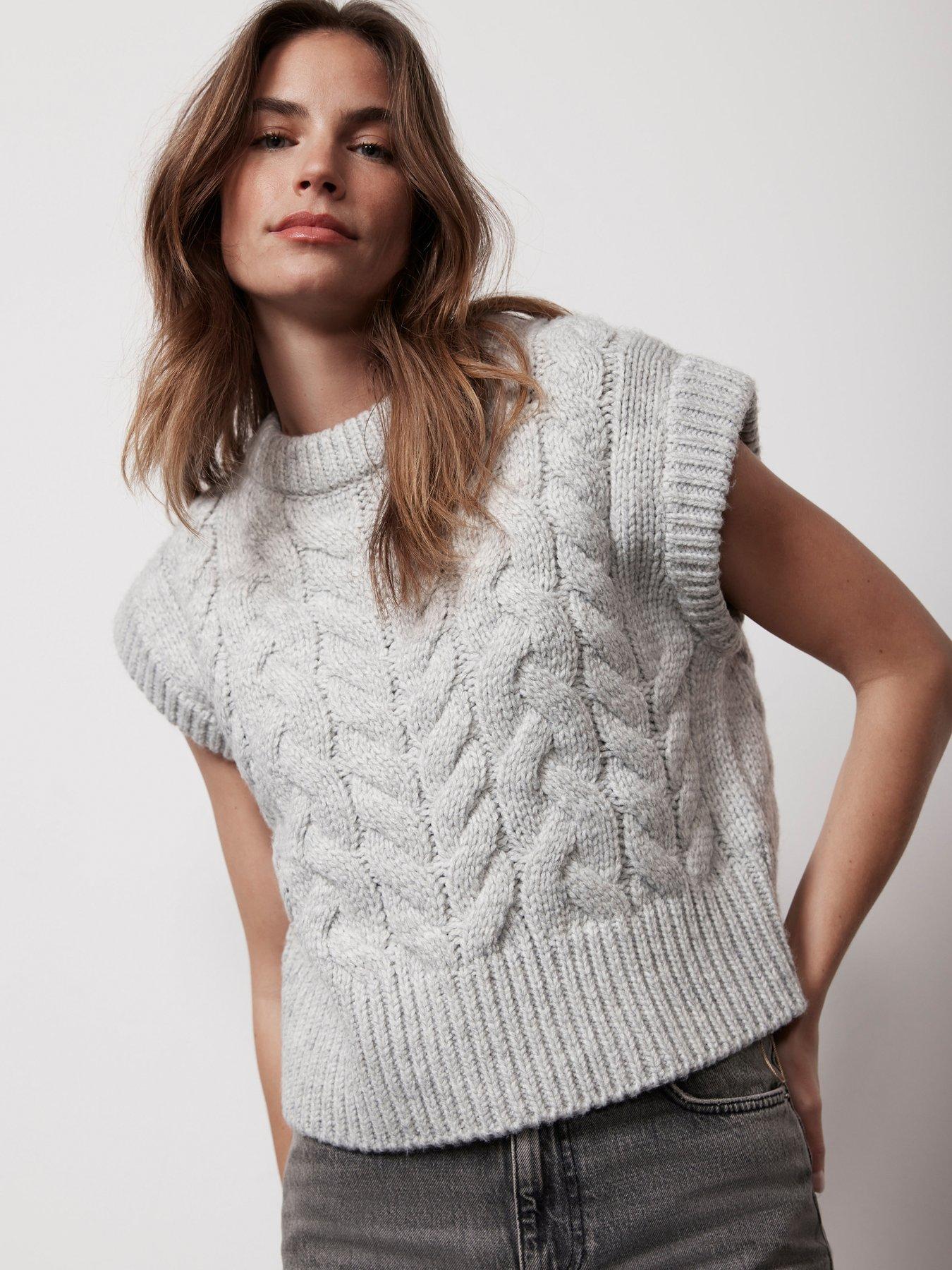 WHITE STUFF Cable Knit Wool Blend Tank Top in Grey/Multi